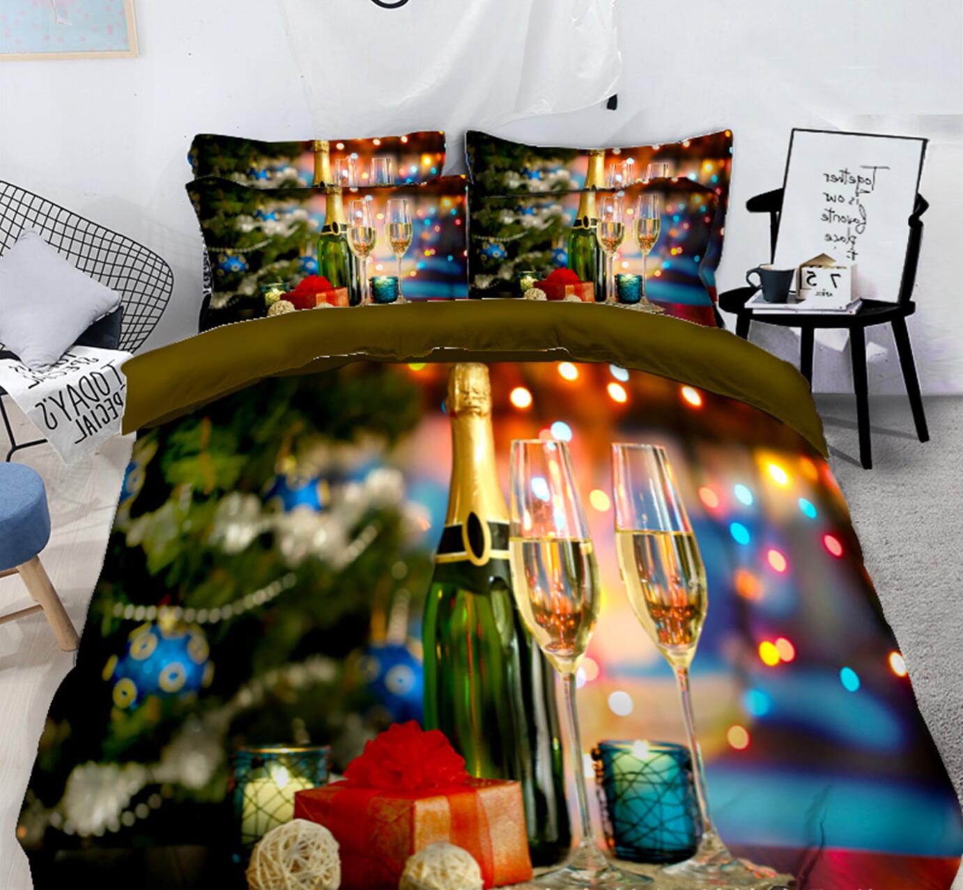 3D Wine Glass 45079 Christmas Quilt Duvet Cover Xmas Bed Pillowcases