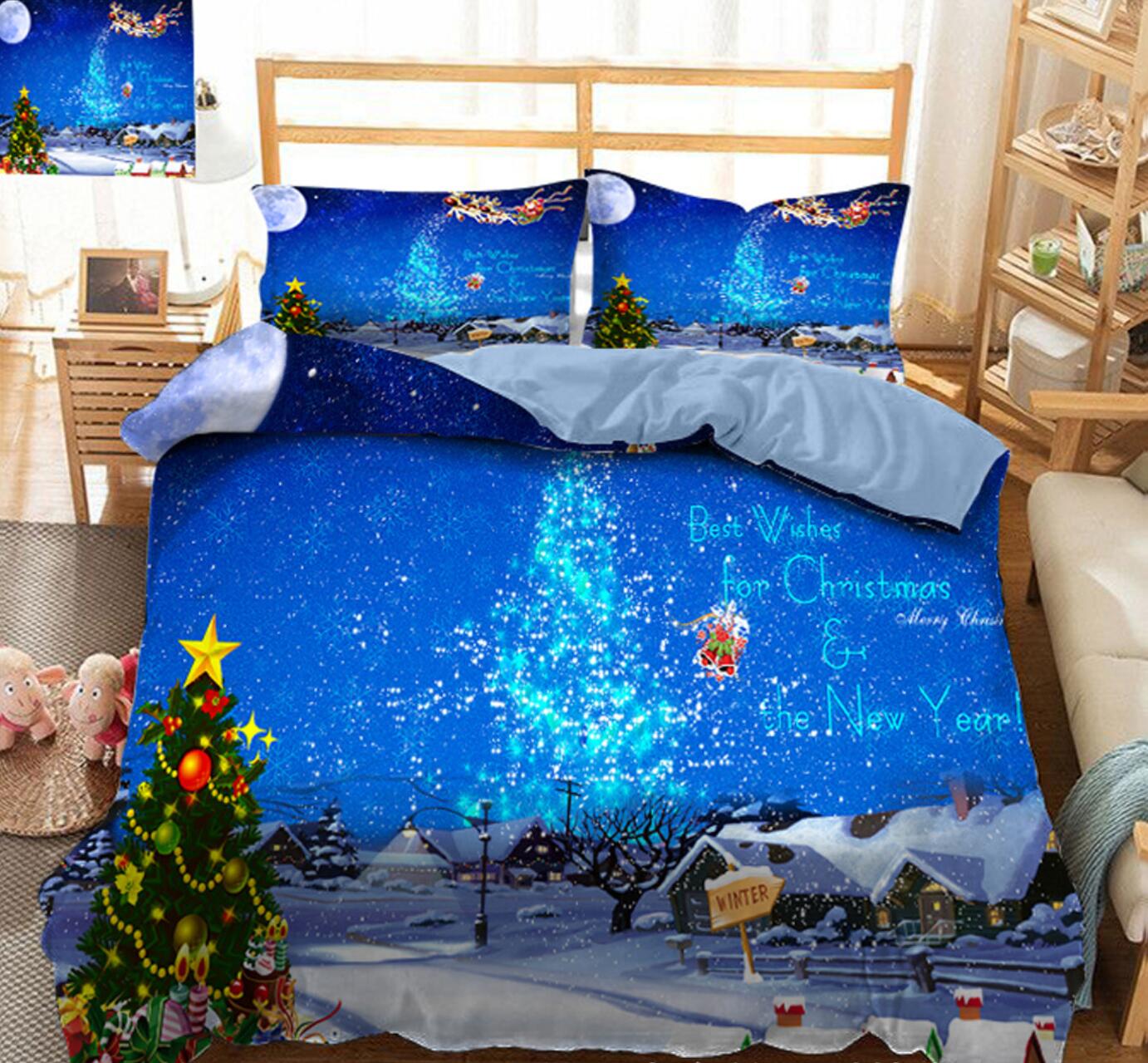 3D Christmas Tree Snow 45082 Christmas Quilt Duvet Cover Xmas Bed Pillowcases