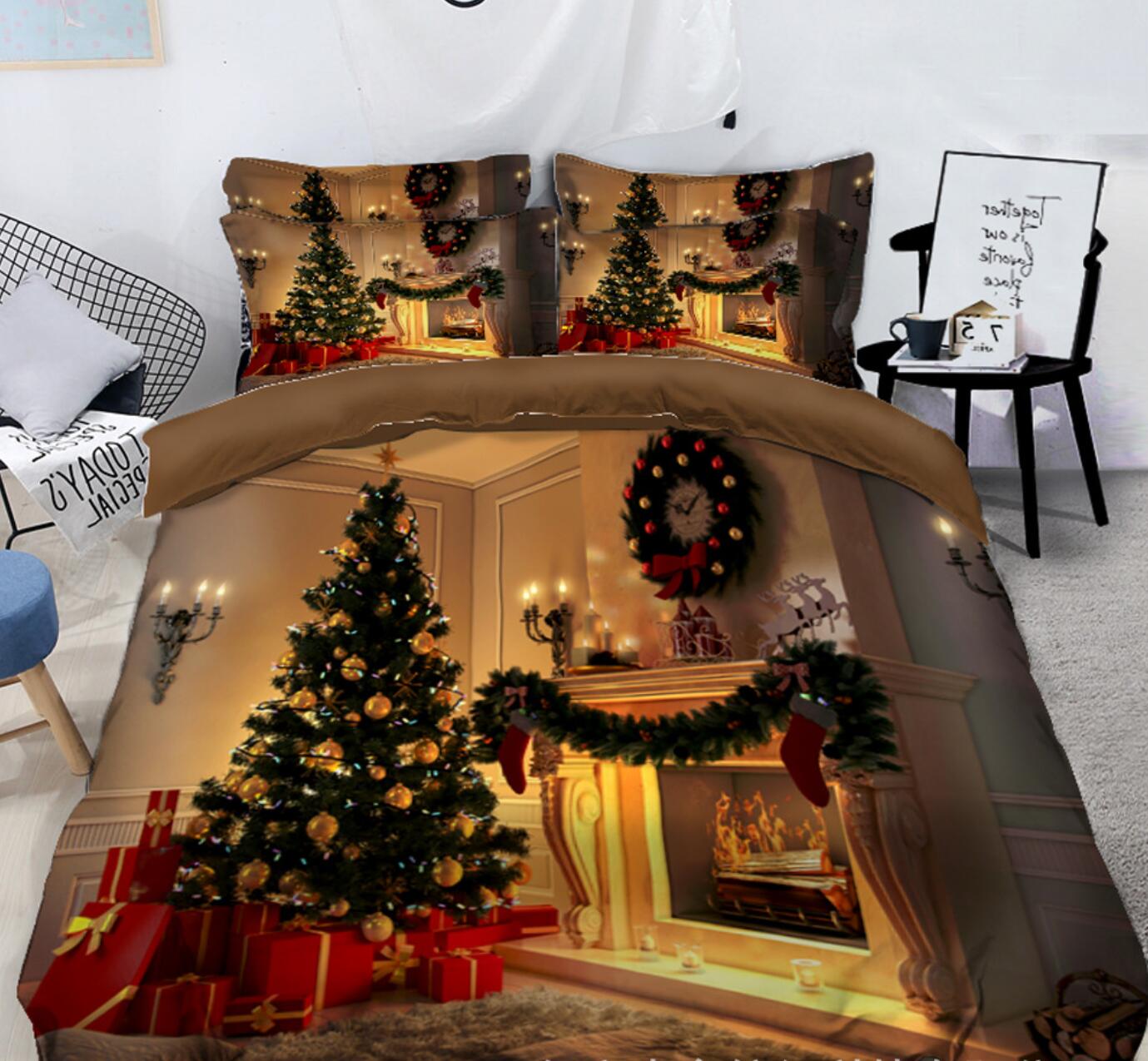 3D Fireplace 45091 Christmas Quilt Duvet Cover Xmas Bed Pillowcases