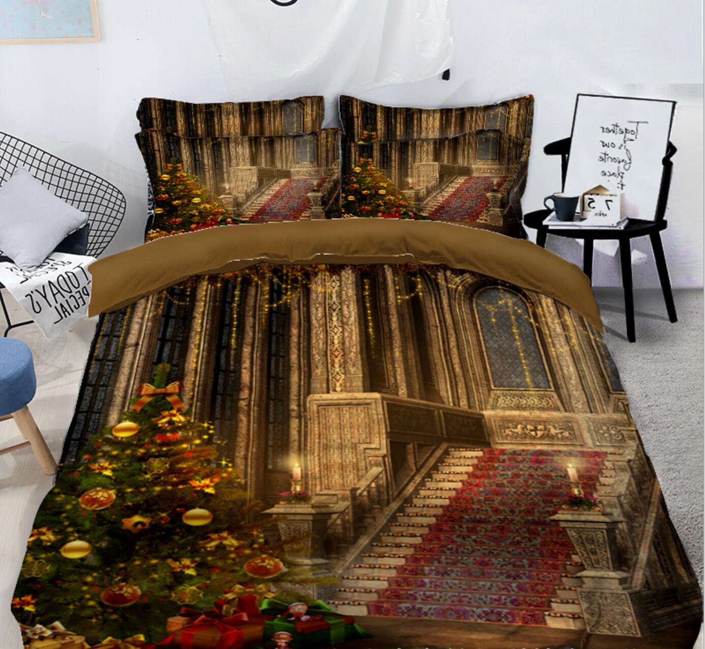3D Building Stairs 45093 Christmas Quilt Duvet Cover Xmas Bed Pillowcases