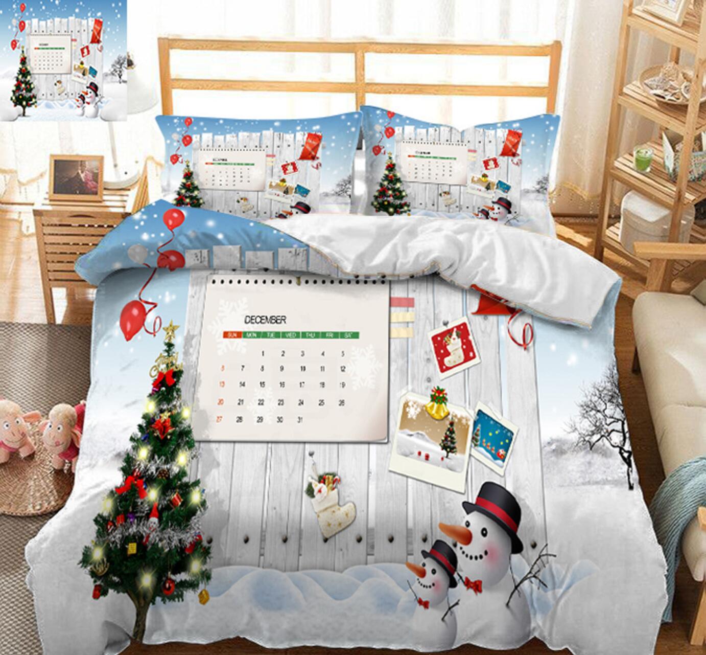 3D Christmas Tree Snowman 45098 Christmas Quilt Duvet Cover Xmas Bed Pillowcases