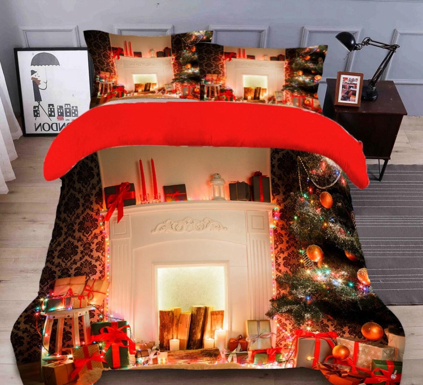 3D Fireplace 45112 Christmas Quilt Duvet Cover Xmas Bed Pillowcases