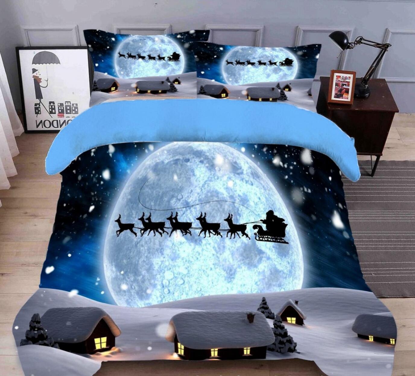 3D Moon Sled Houses 45119 Christmas Quilt Duvet Cover Xmas Bed Pillowcases