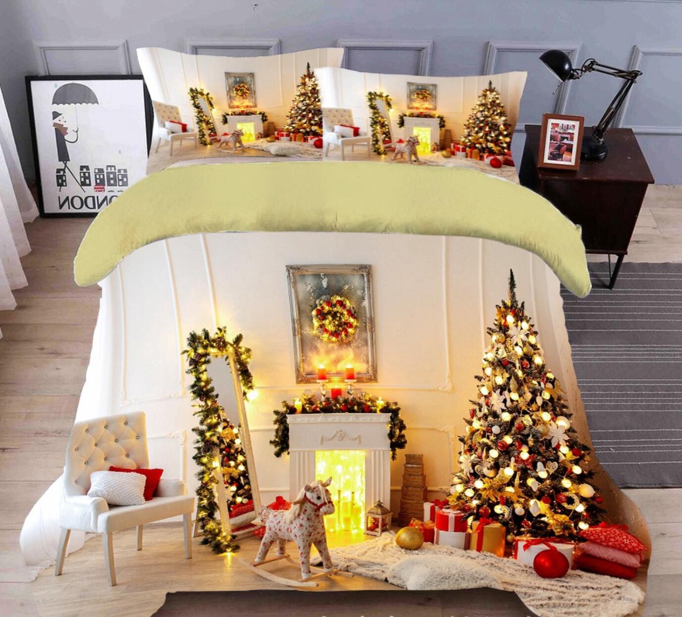 3D Christmas Tree Fireplace 45122 Christmas Quilt Duvet Cover Xmas Bed Pillowcases