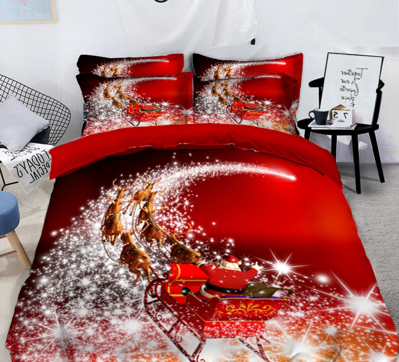 3D Starlight Sleigh 45128 Christmas Quilt Duvet Cover Xmas Bed Pillowcases