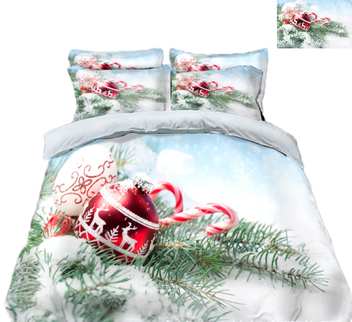 3D Ball Candy Cane Pendant 45129 Christmas Quilt Duvet Cover Xmas Bed Pillowcases