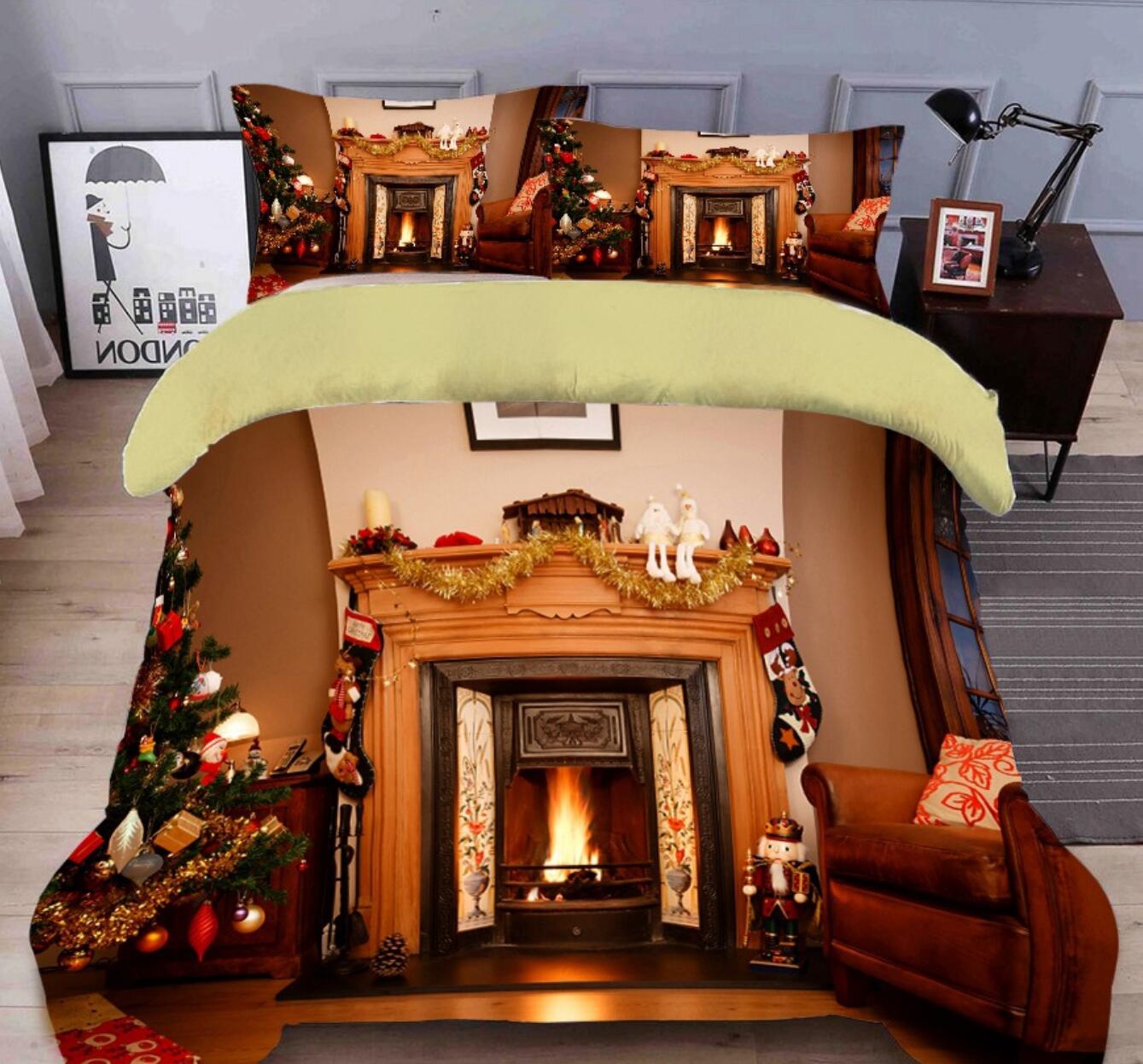 3D Fireplace 45136 Christmas Quilt Duvet Cover Xmas Bed Pillowcases