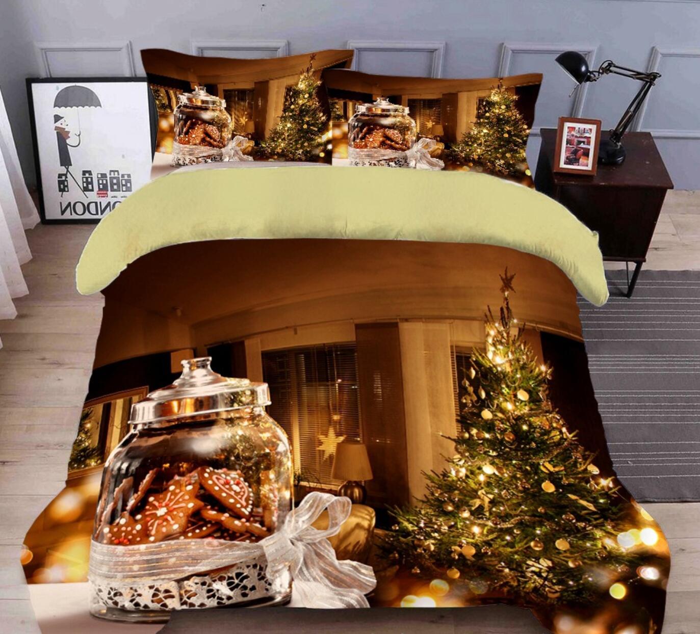 3D Christmas Tree Cookies 45140 Christmas Quilt Duvet Cover Xmas Bed Pillowcases