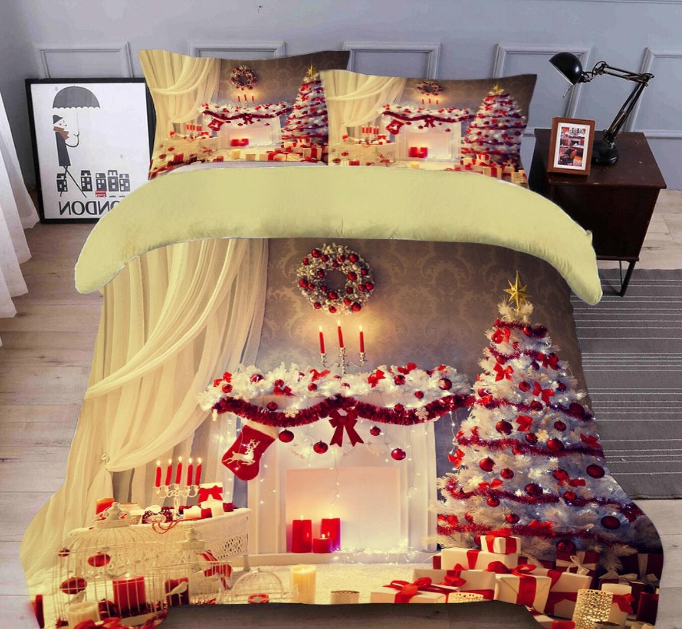 3D White Red Christmas Tree 45147 Christmas Quilt Duvet Cover Xmas Bed Pillowcases