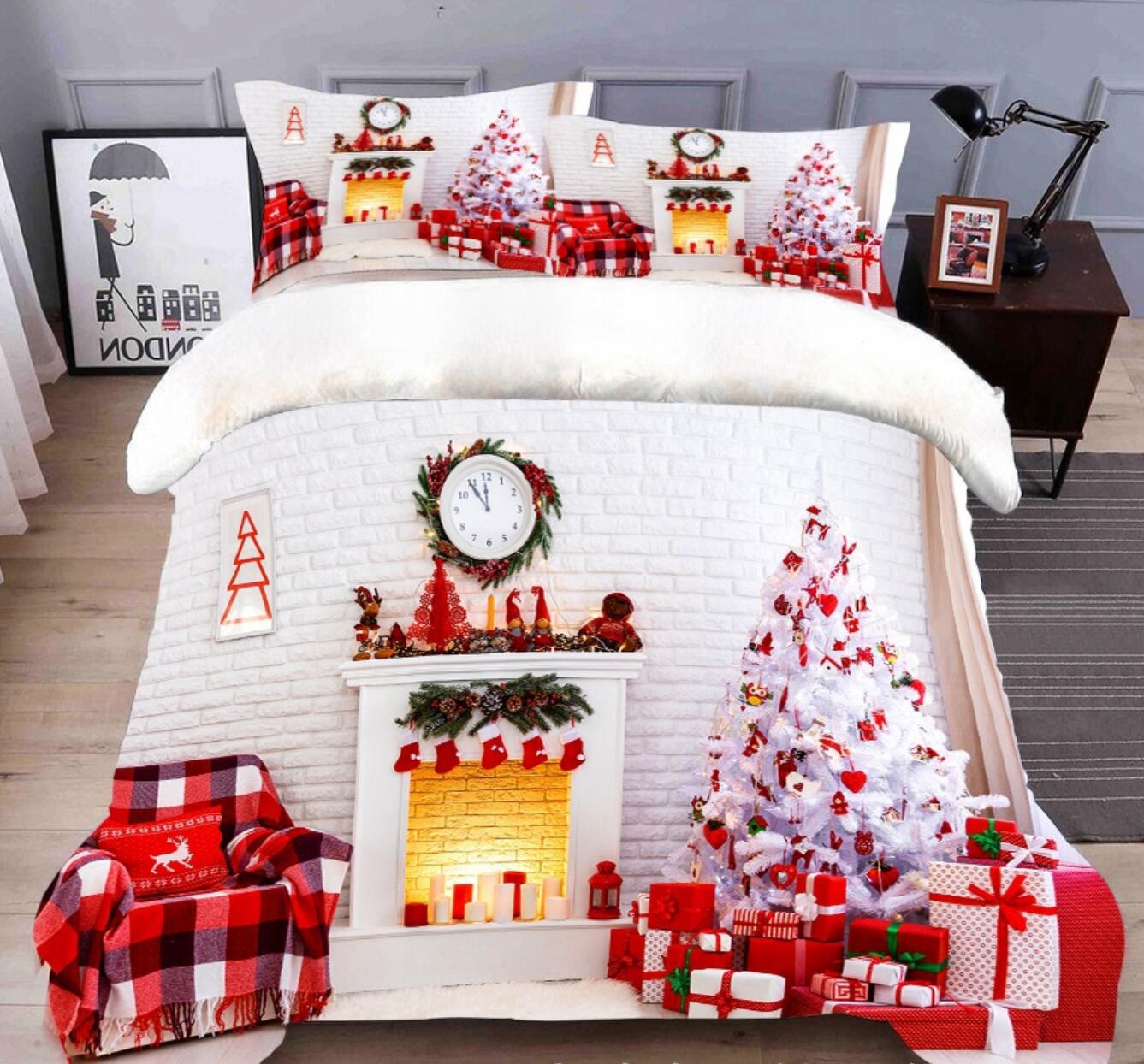 3D Fireplace Christmas Gifts 45148 Christmas Quilt Duvet Cover Xmas Bed Pillowcases