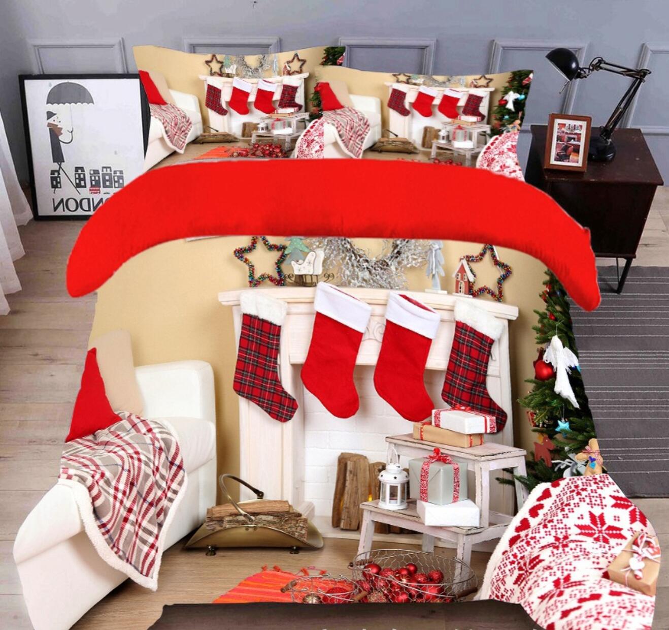 3D Sock 45155 Christmas Quilt Duvet Cover Xmas Bed Pillowcases