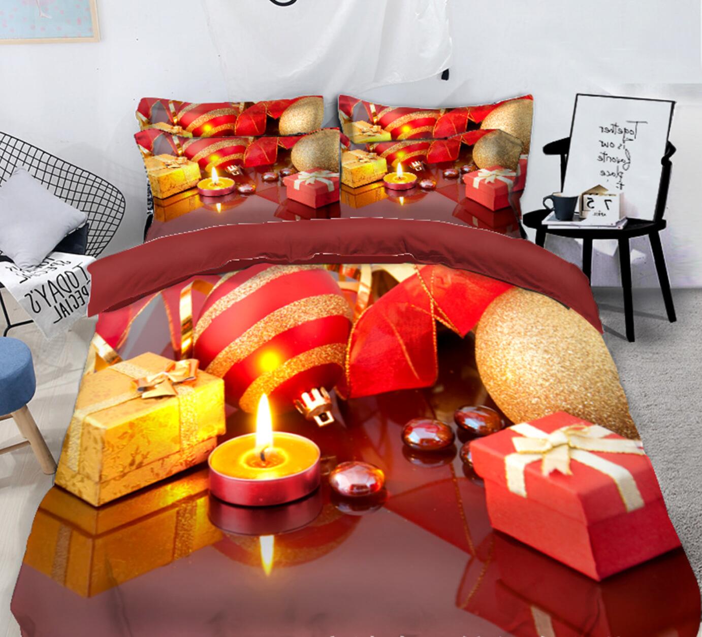 3D Candle Gift 45162 Christmas Quilt Duvet Cover Xmas Bed Pillowcases
