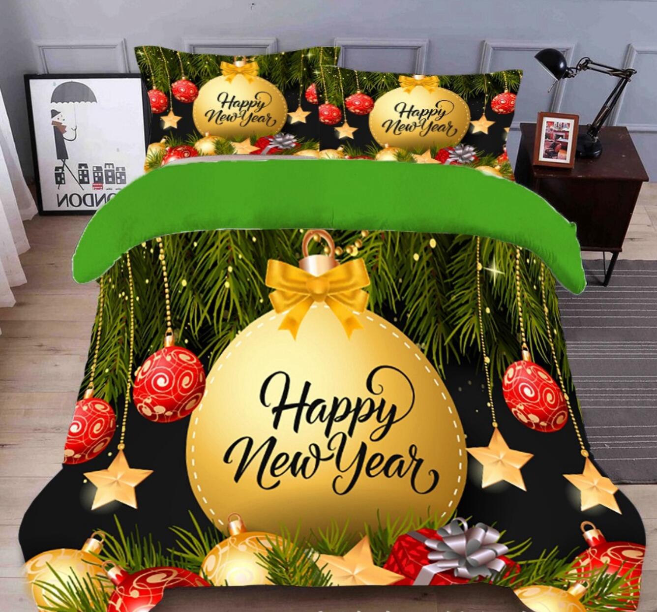 3D Golden Balls Stars 45173 Christmas Quilt Duvet Cover Xmas Bed Pillowcases