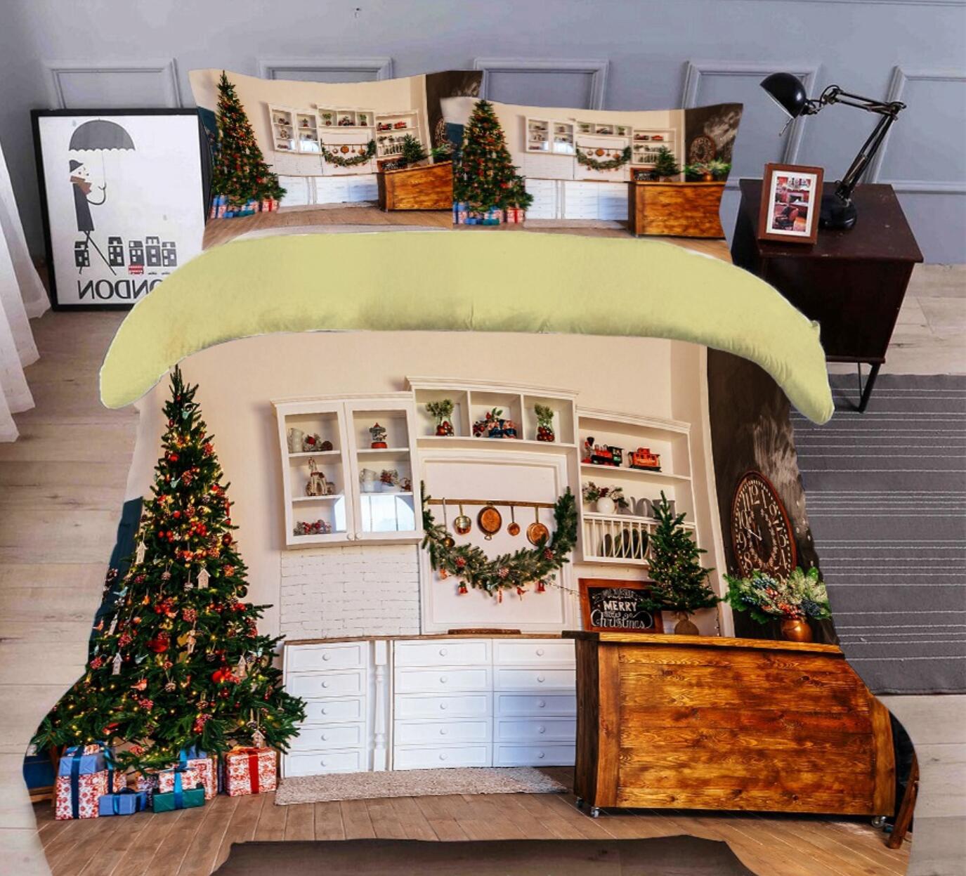 3D Christmas Tree Cabinet 45190 Christmas Quilt Duvet Cover Xmas Bed Pillowcases