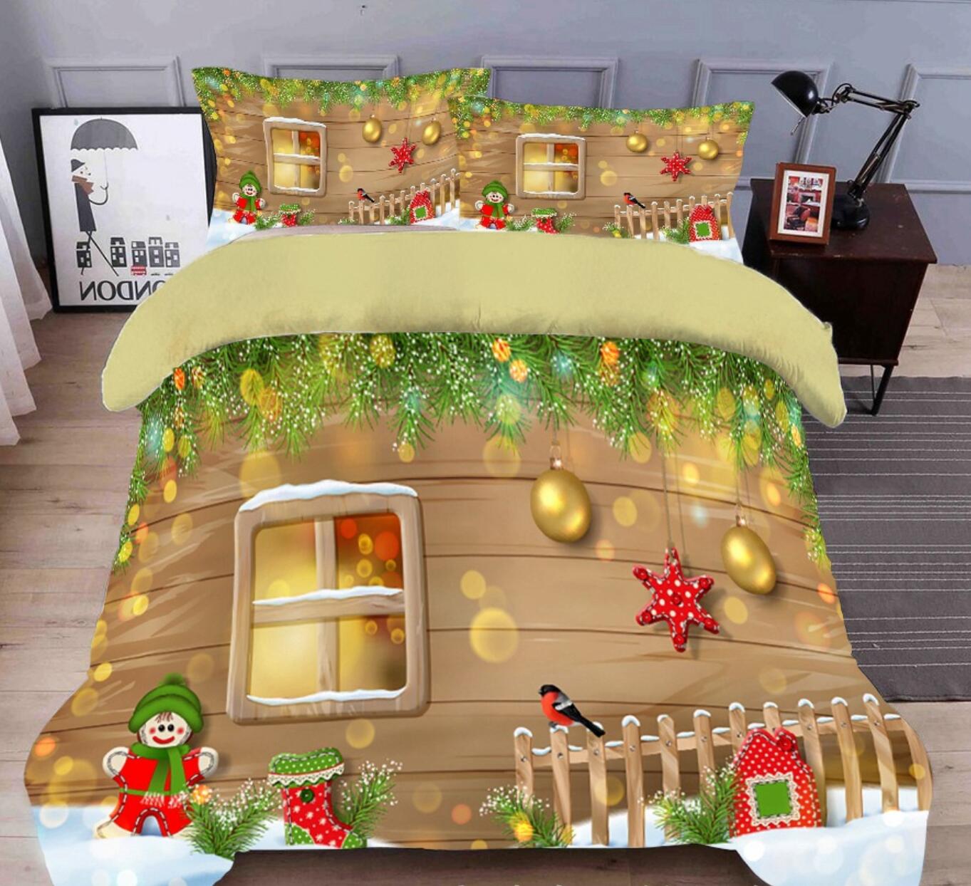 3D Wooden House 45206 Christmas Quilt Duvet Cover Xmas Bed Pillowcases