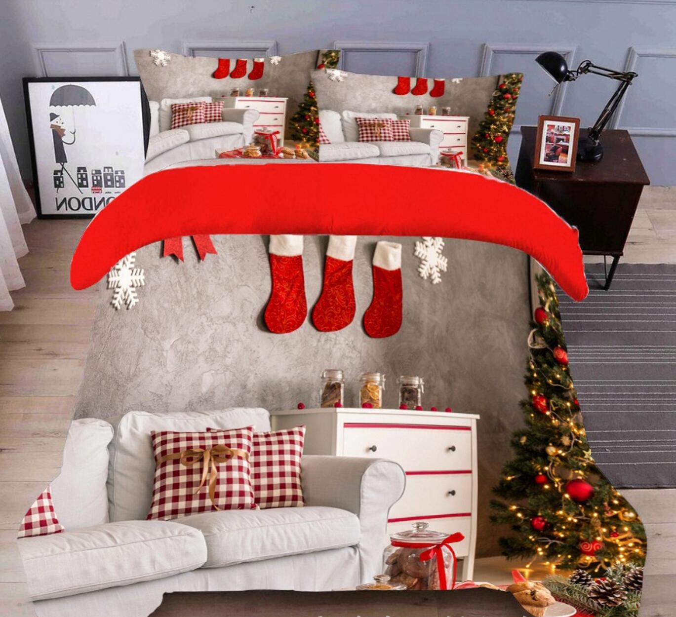 3D Sofa Socks 45207 Christmas Quilt Duvet Cover Xmas Bed Pillowcases