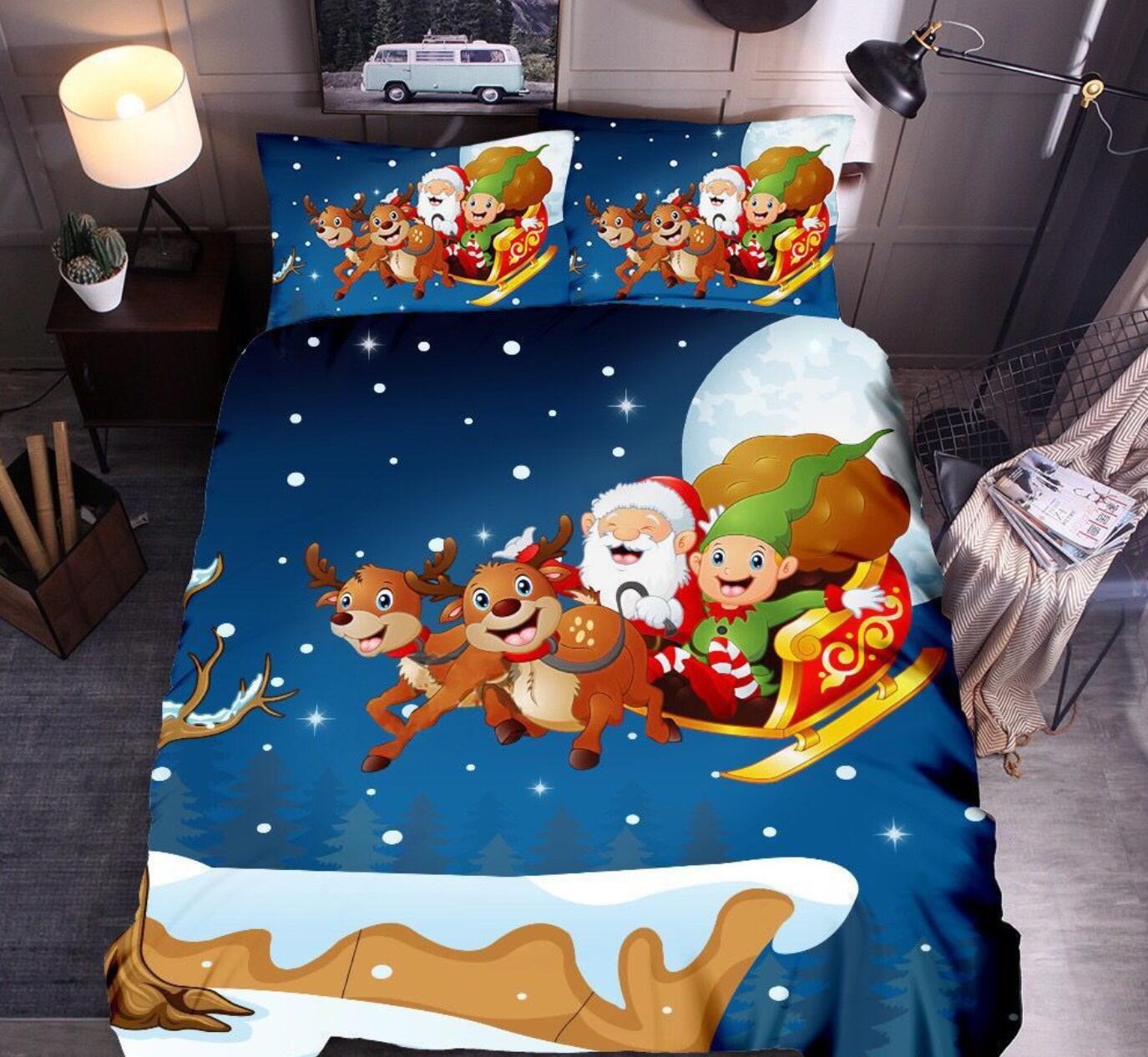 3D Santa Sleigh Deer 45226 Christmas Quilt Duvet Cover Xmas Bed Pillowcases