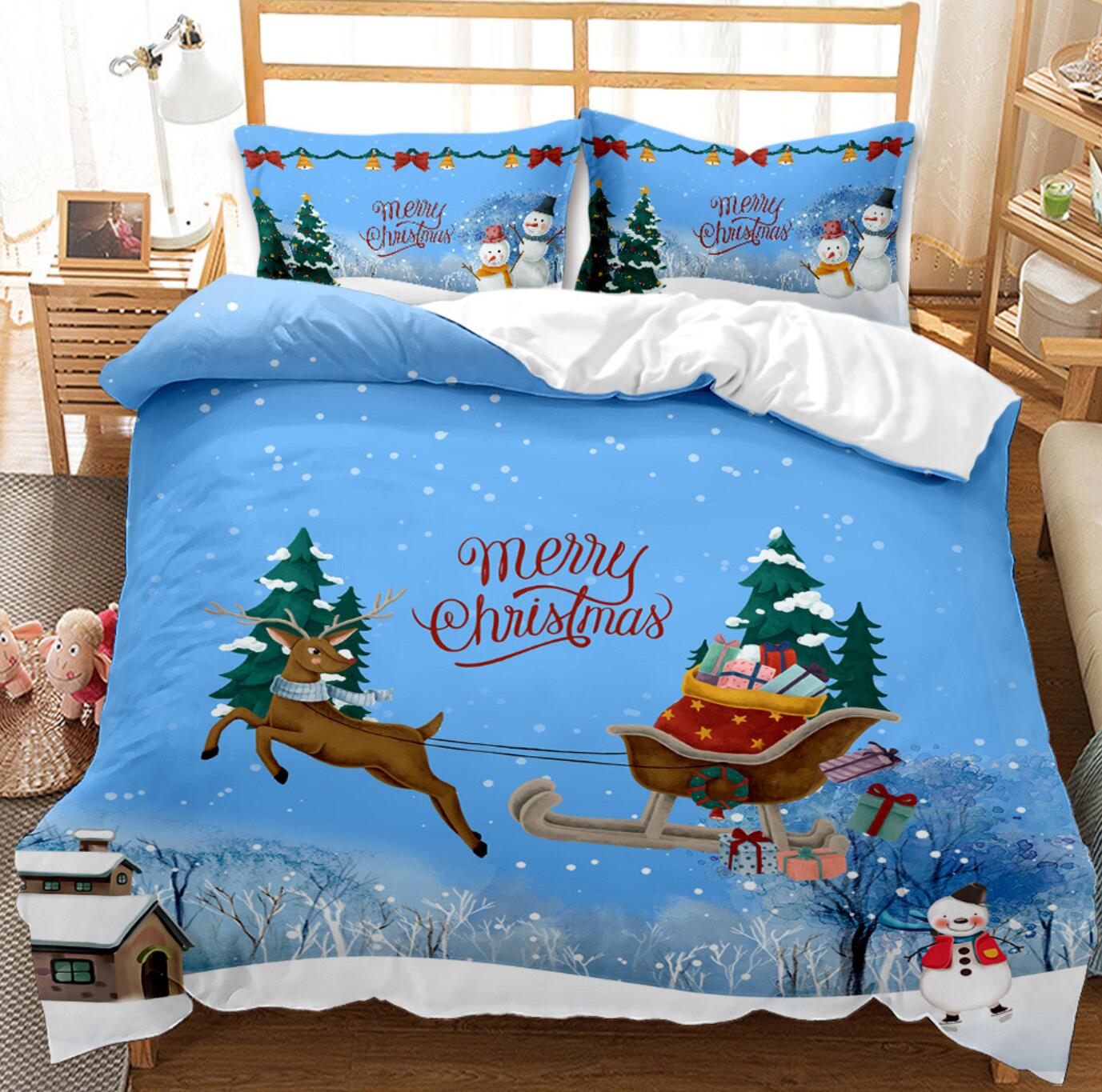 3D Sleigh Deer 46005 Christmas Quilt Duvet Cover Xmas Bed Pillowcases