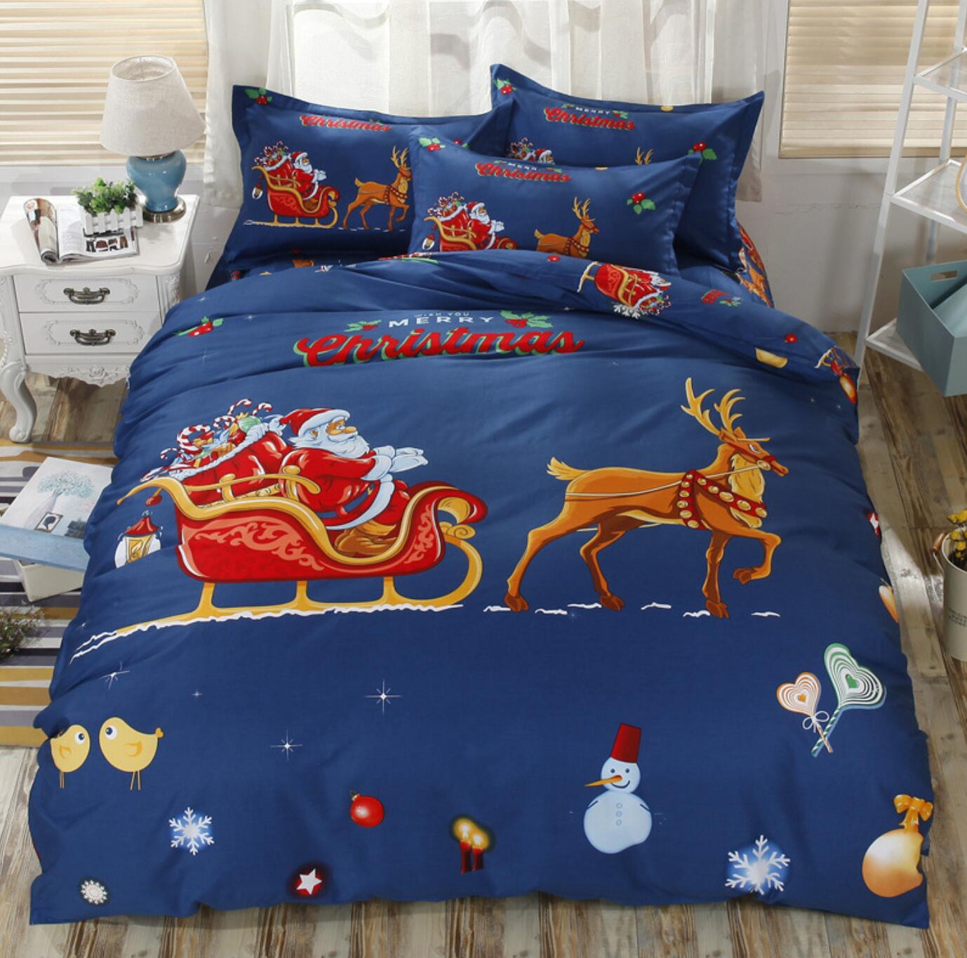 3D Santa Deer Sleigh 46016 Christmas Quilt Duvet Cover Xmas Bed Pillowcases