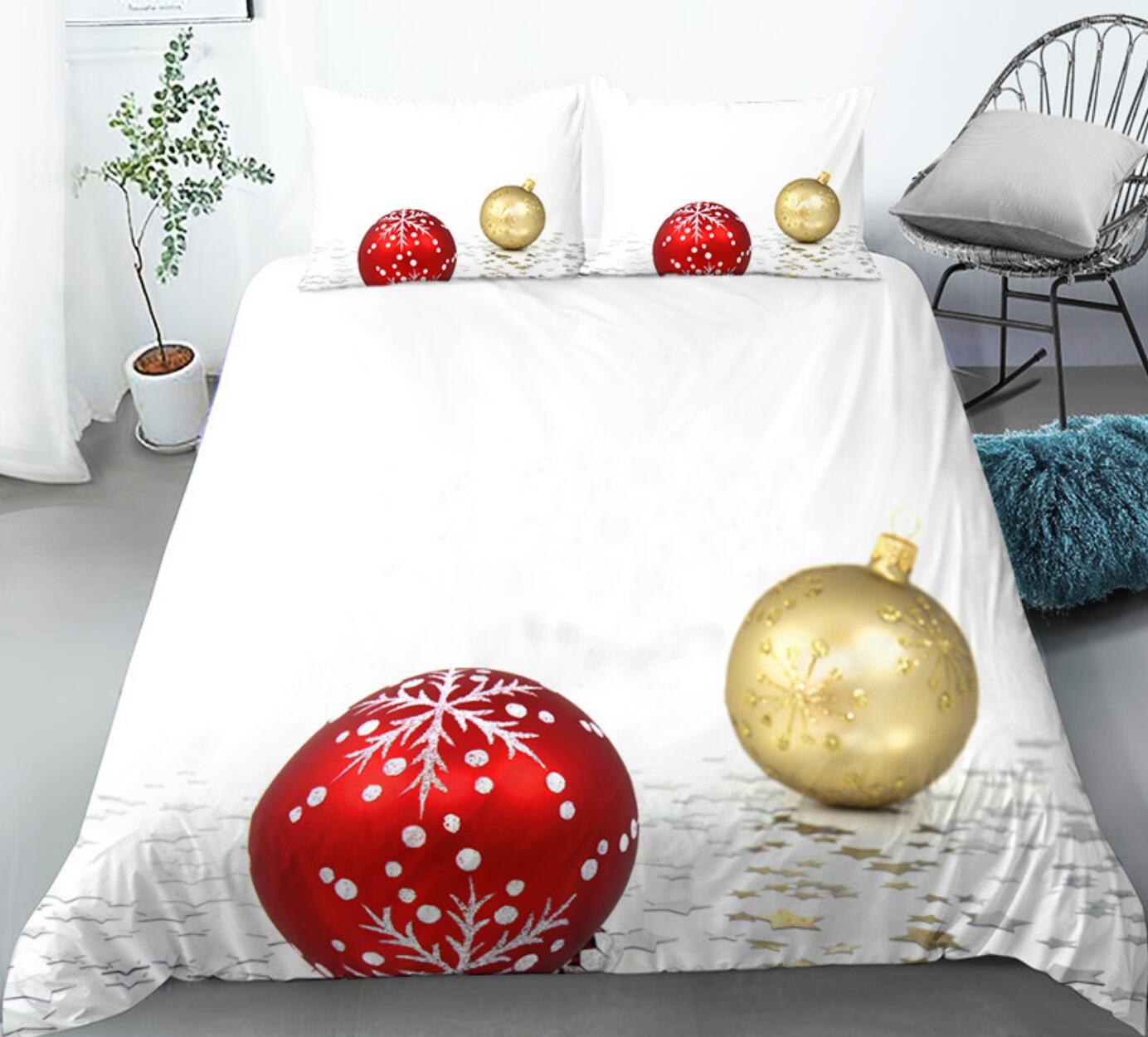 3D Red Golden Ball 46019 Christmas Quilt Duvet Cover Xmas Bed Pillowcases