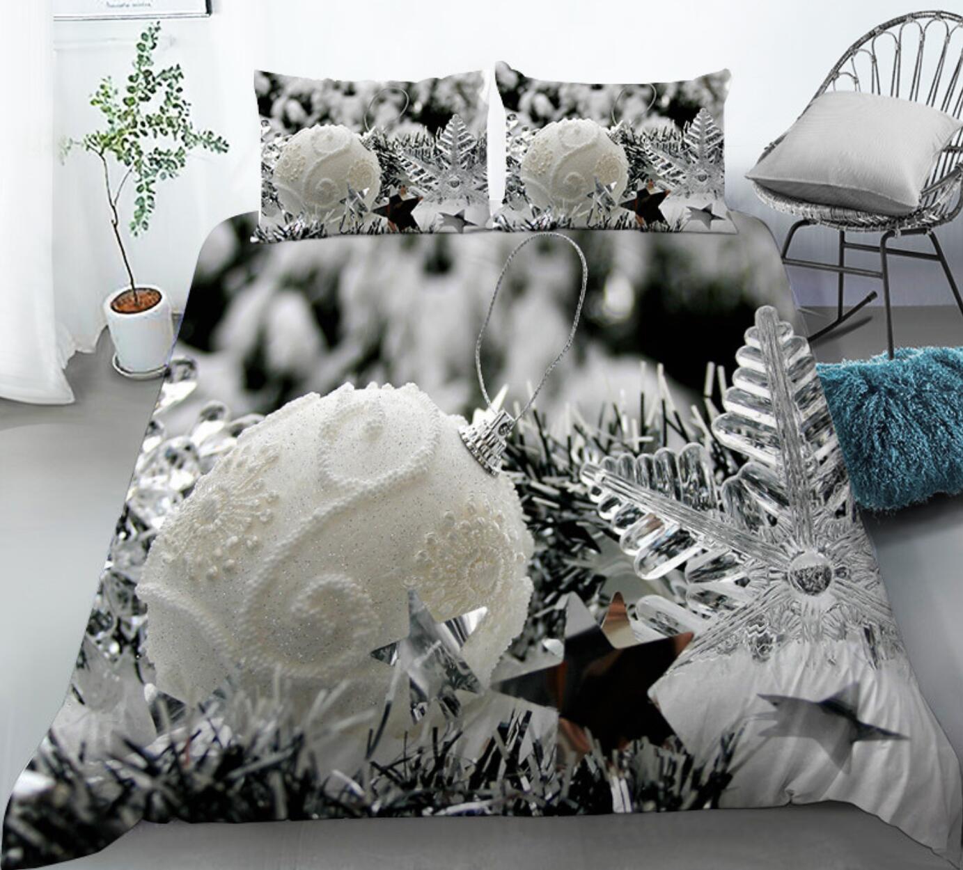 3D White Ball Pendant 46020 Christmas Quilt Duvet Cover Xmas Bed Pillowcases