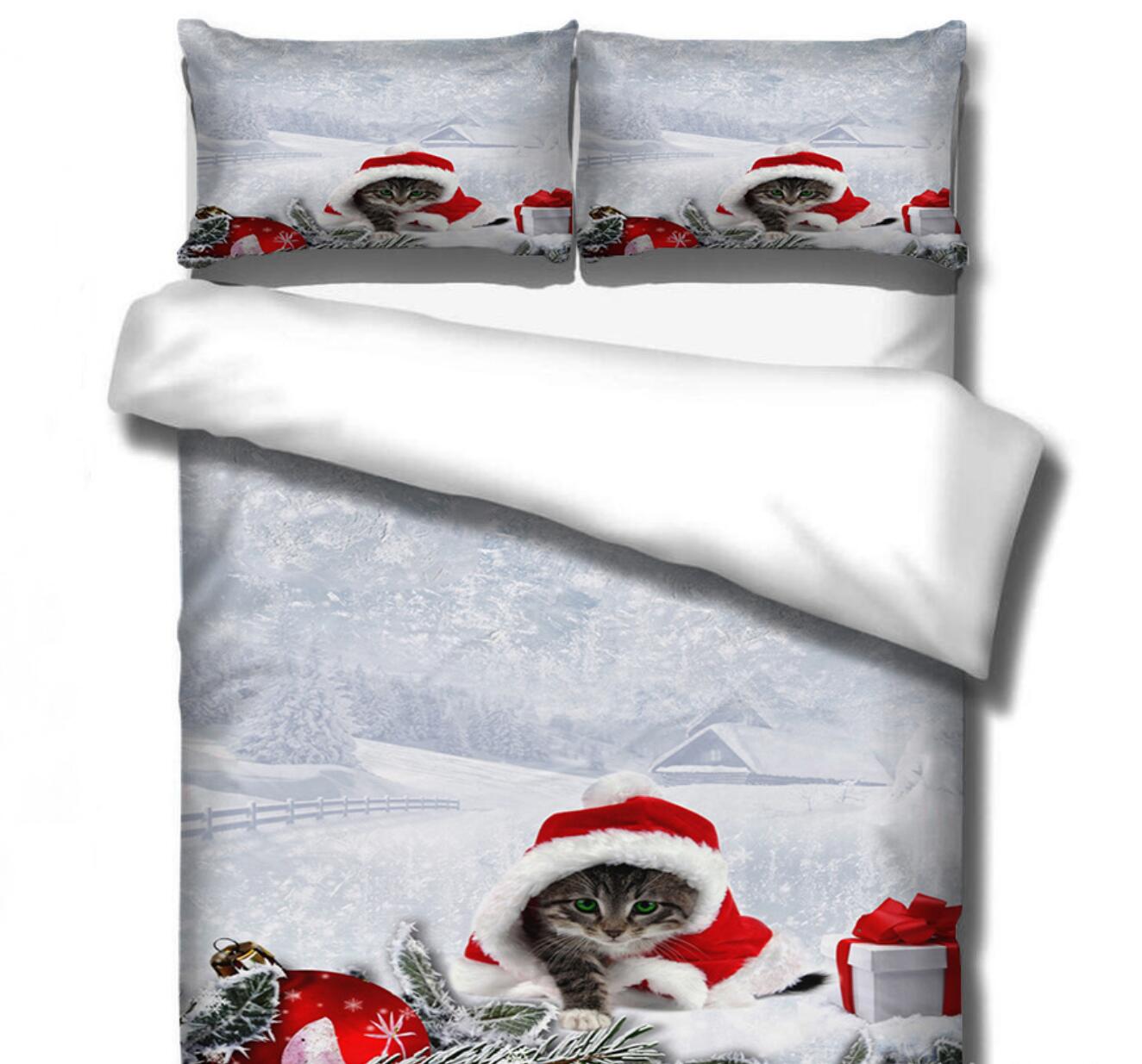 3D Cat Christmas Outfit 46046 Christmas Quilt Duvet Cover Xmas Bed Pillowcases