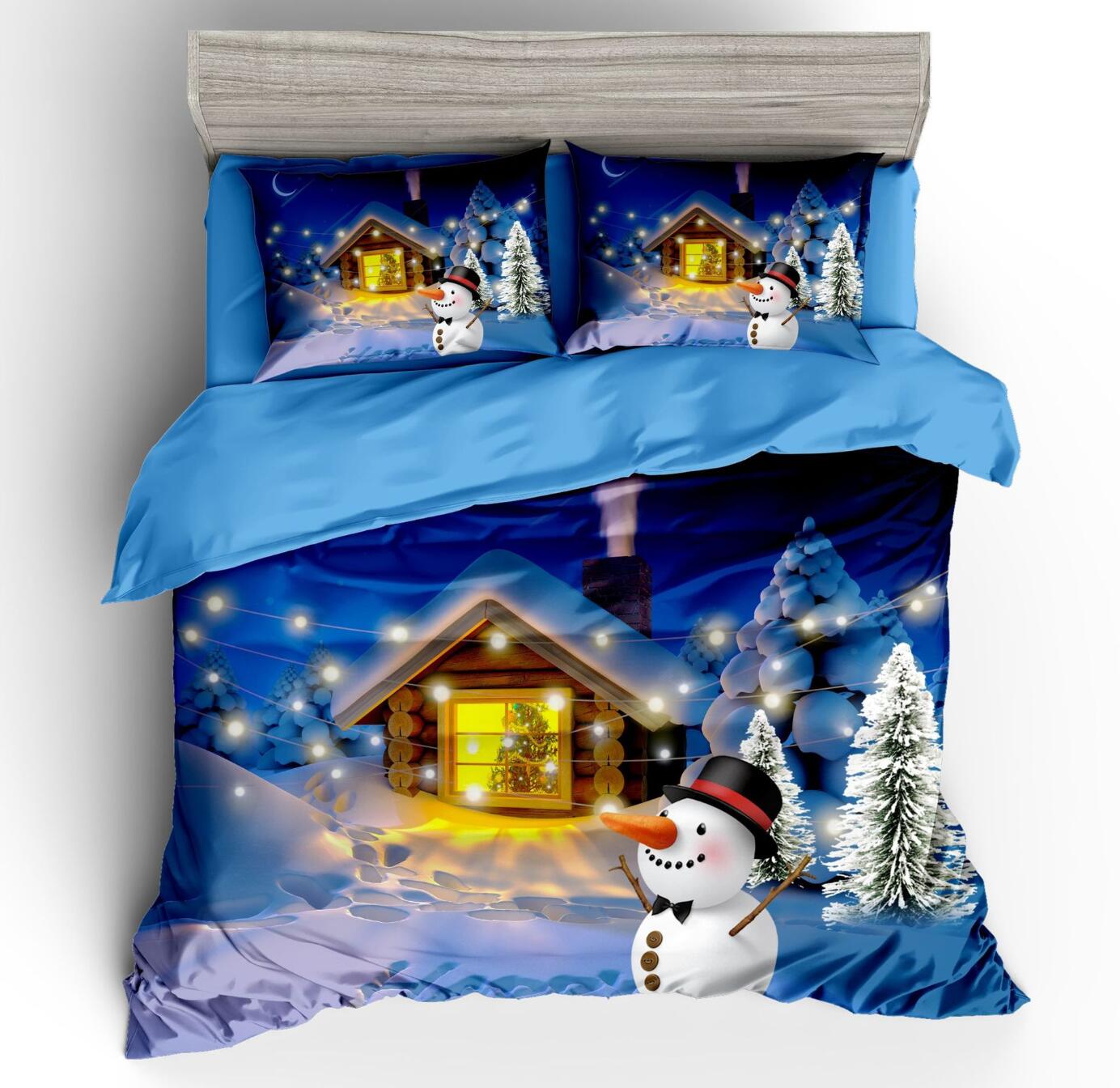3D Cabin Snowman 46063 Christmas Quilt Duvet Cover Xmas Bed Pillowcases