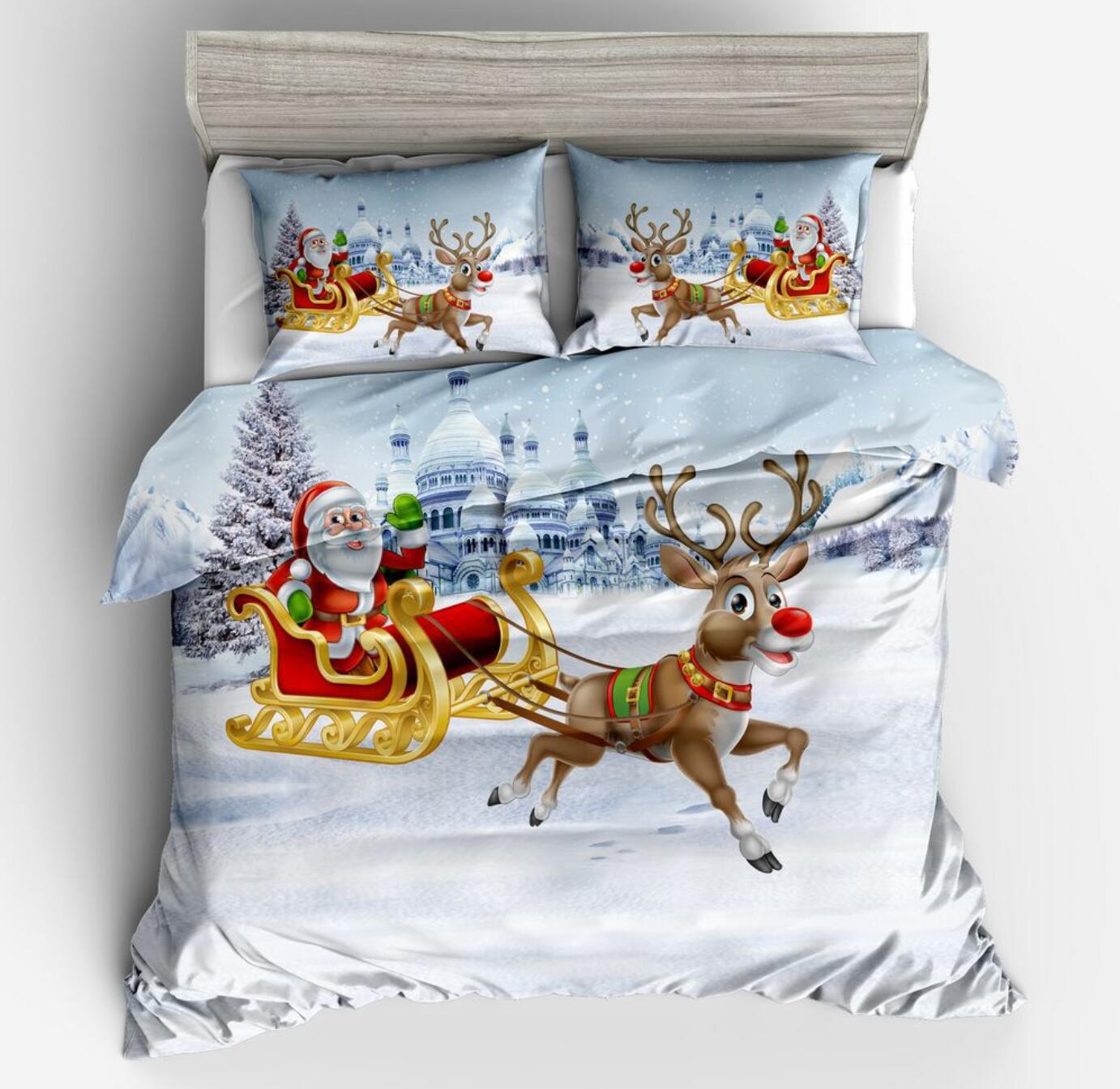 3D Santa Sleigh Deer 46071 Christmas Quilt Duvet Cover Xmas Bed Pillowcases