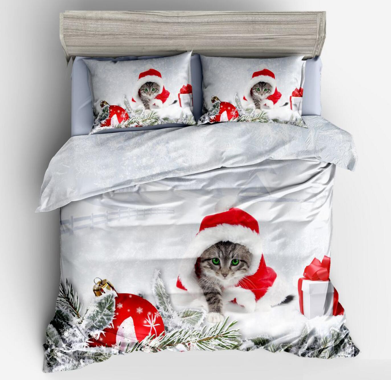 3D Cat Christmas Outfit 46074 Christmas Quilt Duvet Cover Xmas Bed Pillowcases