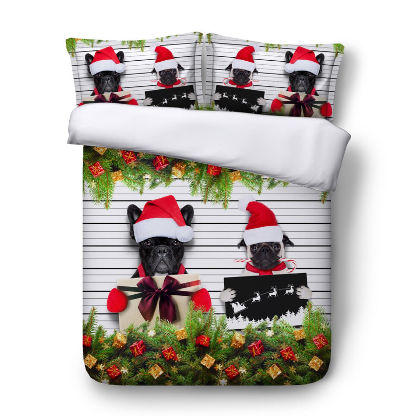 3D Dog Christmas Hat 46089 Christmas Quilt Duvet Cover Xmas Bed Pillowcases