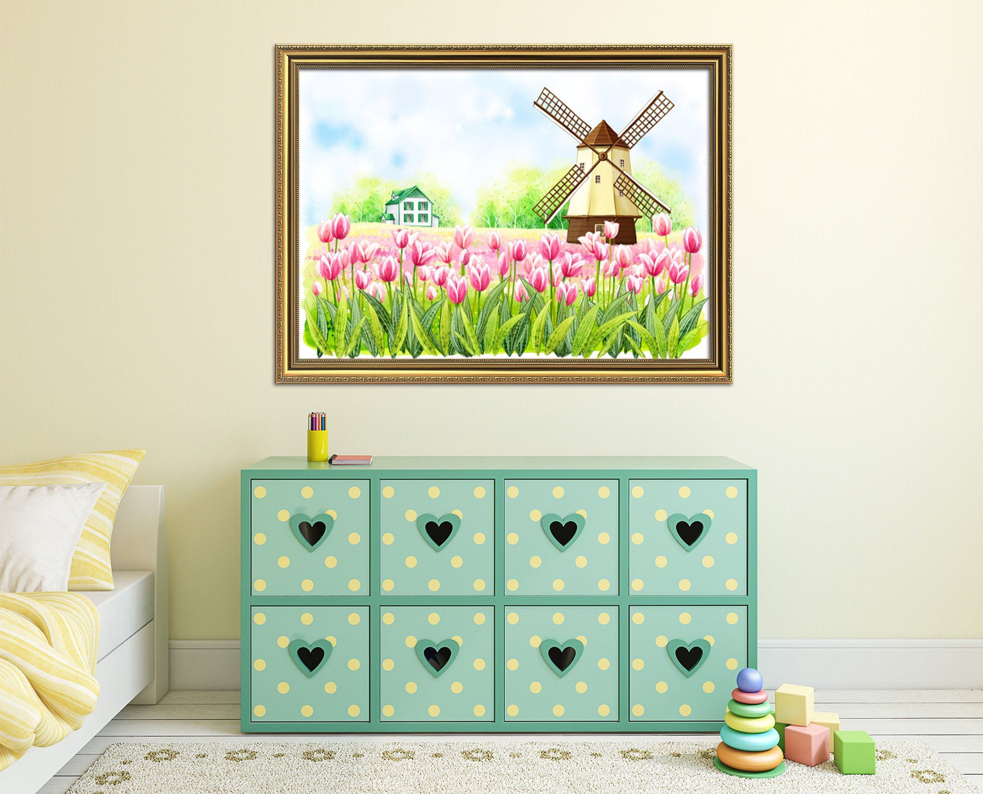 3D Windmill House 007 Fake Framed Print Painting Wallpaper AJ Creativity Home