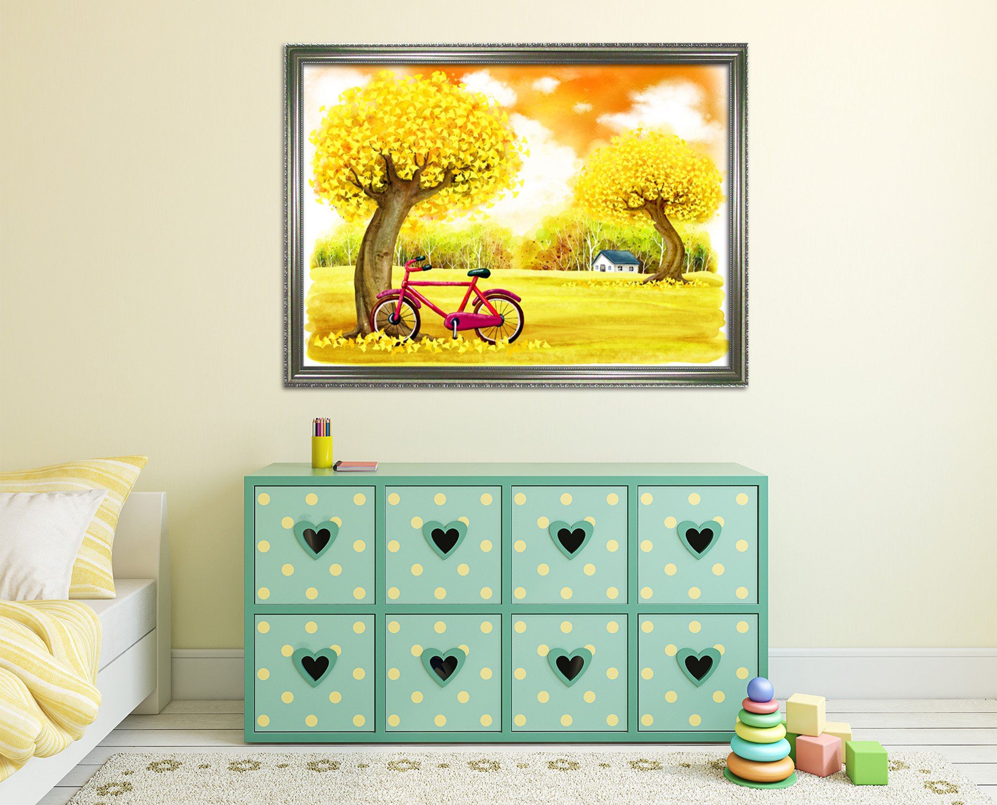 3D Red Bicycle 006 Fake Framed Print Painting Wallpaper AJ Creativity Home