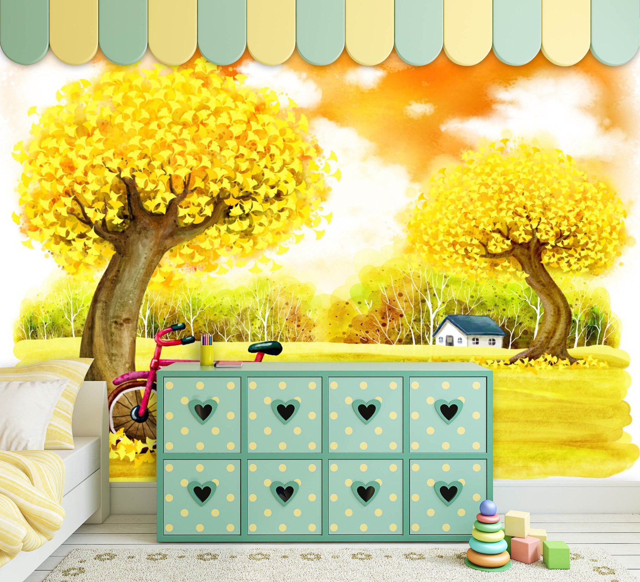 3D Yellow Tree Bike 387 Wallpaper AJ Wallpaper