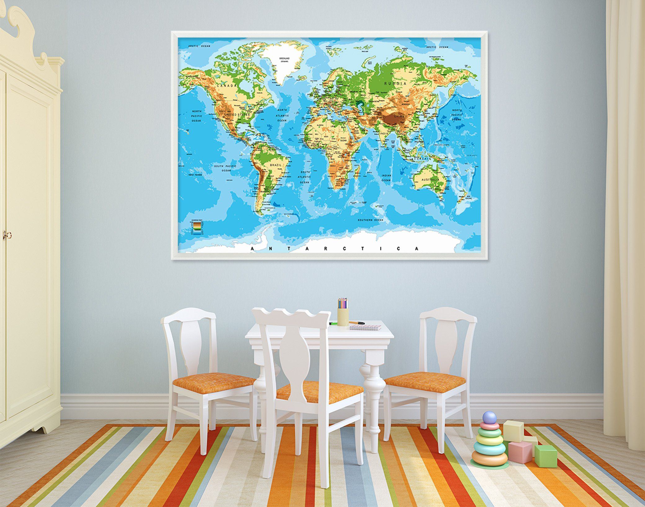 3D World Map 095 Fake Framed Print Painting Wallpaper AJ Creativity Home