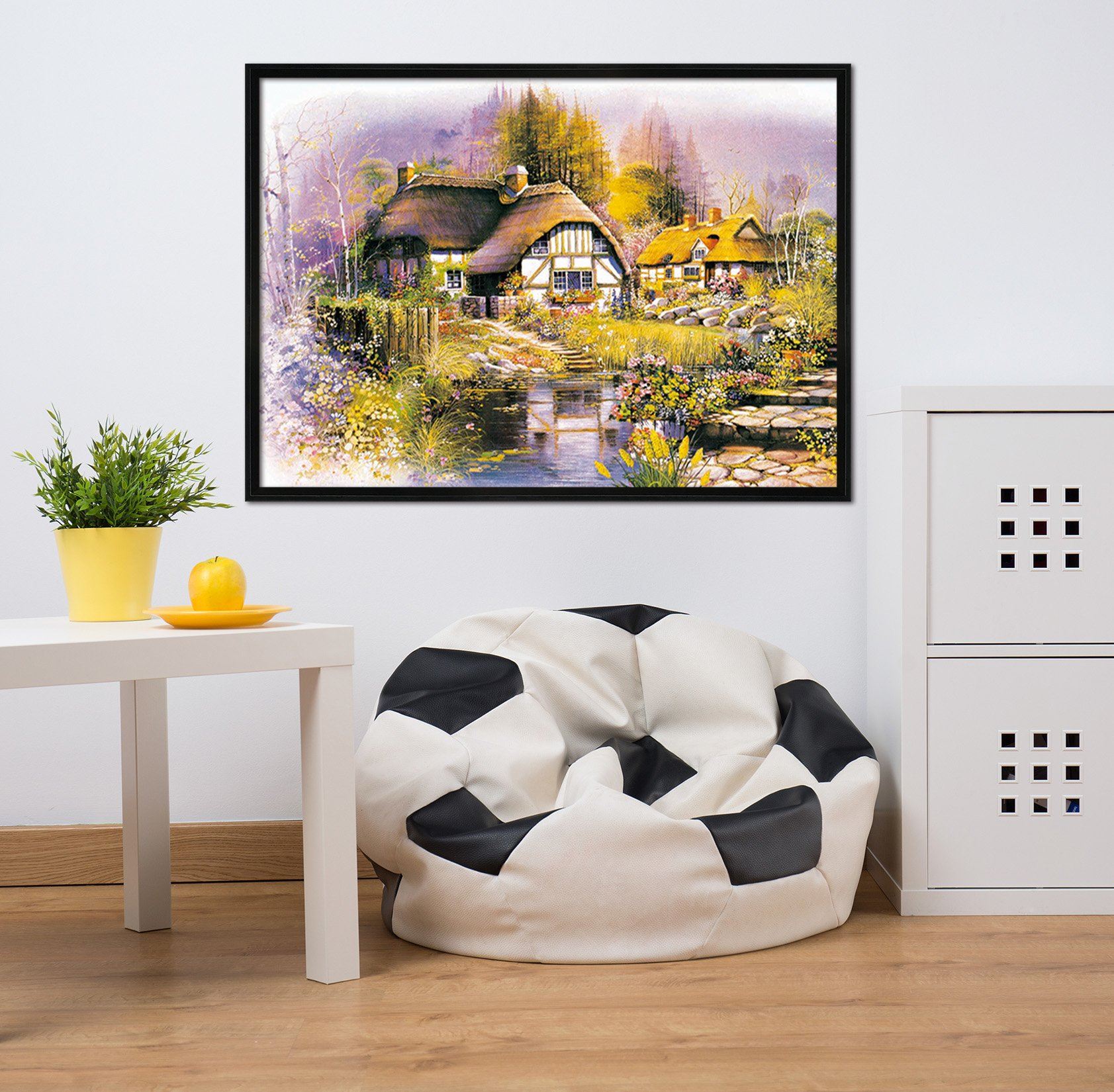 3D Thatched Cottager 021 Fake Framed Print Painting Wallpaper AJ Creativity Home