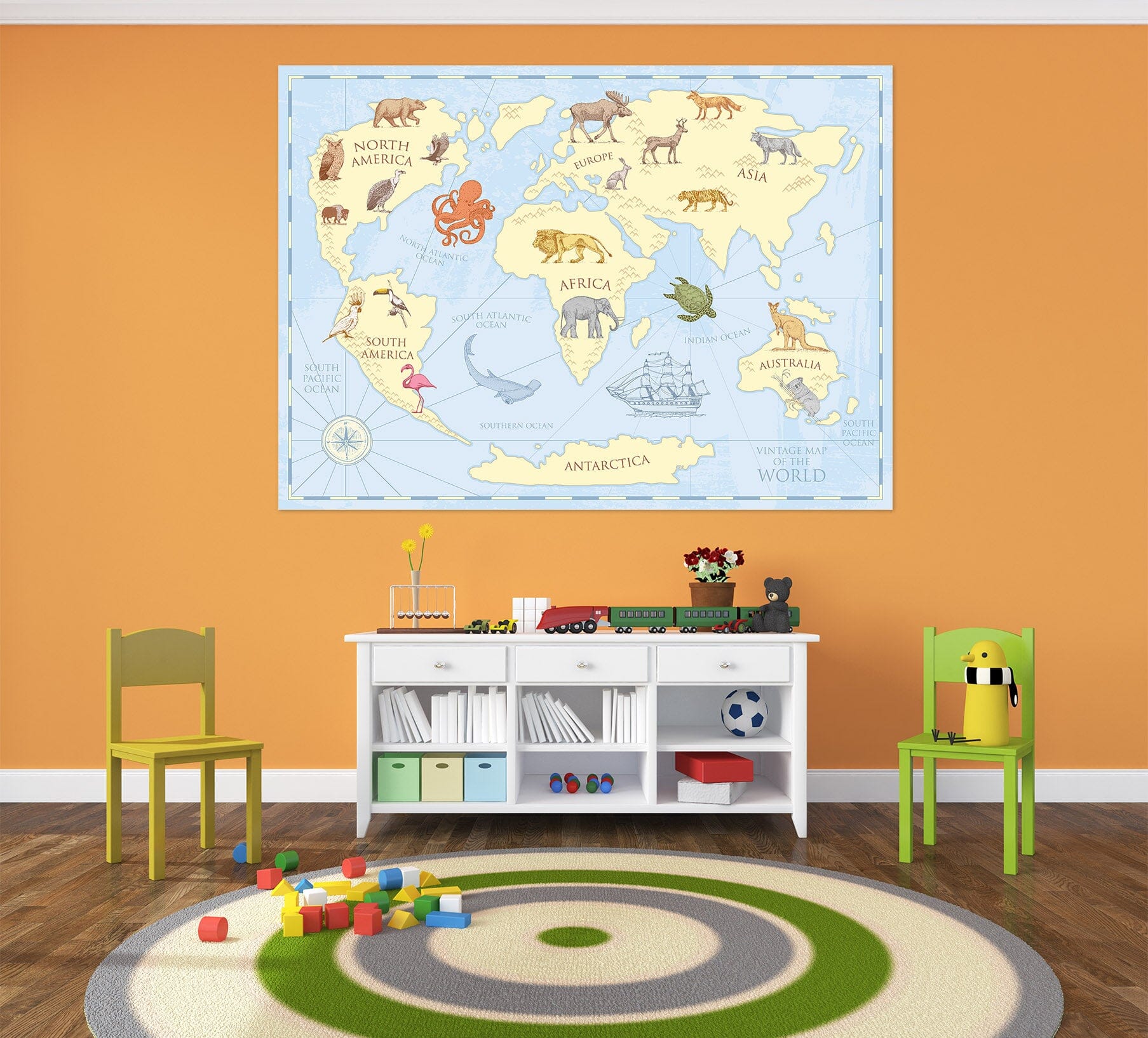 3D Cute Animal 262 World Map Wall Sticker Wallpaper AJ Wallpaper 2