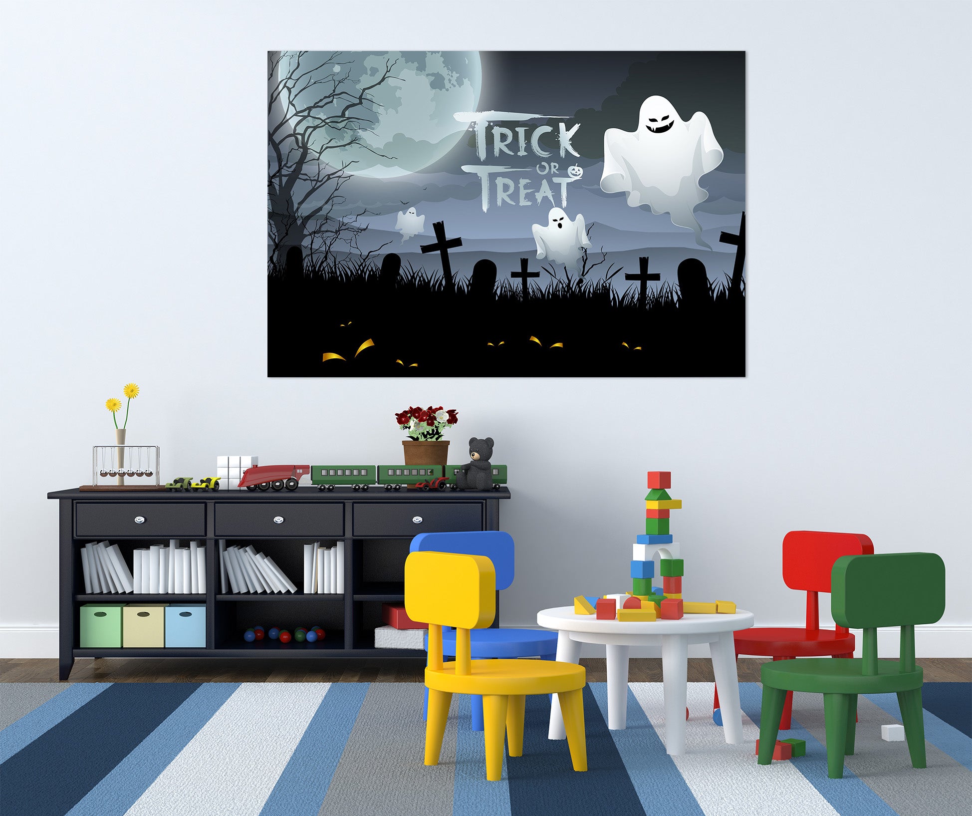 3D Moon Graveyard Ghost 015 Halloween Wall Stickers Wallpaper AJ Wallpaper 2