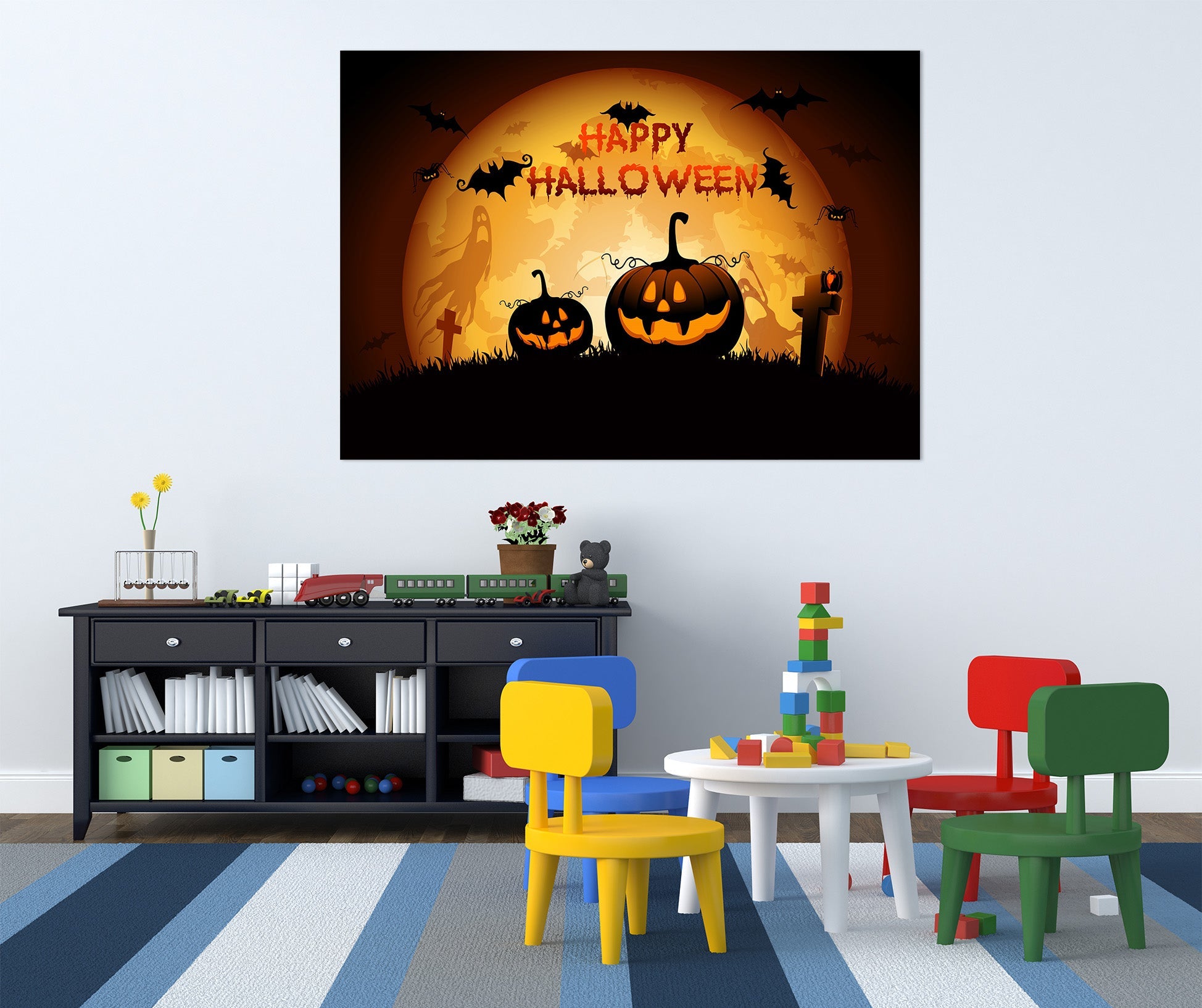3D Pumpkin Moon Bat 002 Halloween Wall Stickers Wallpaper AJ Wallpaper 2