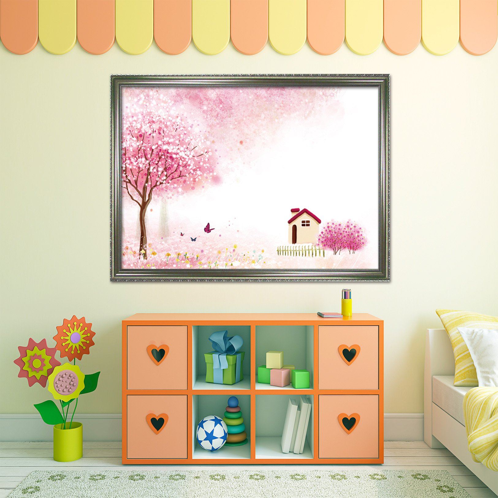 3D House Butterfly 001 Fake Framed Print Painting Wallpaper AJ Creativity Home