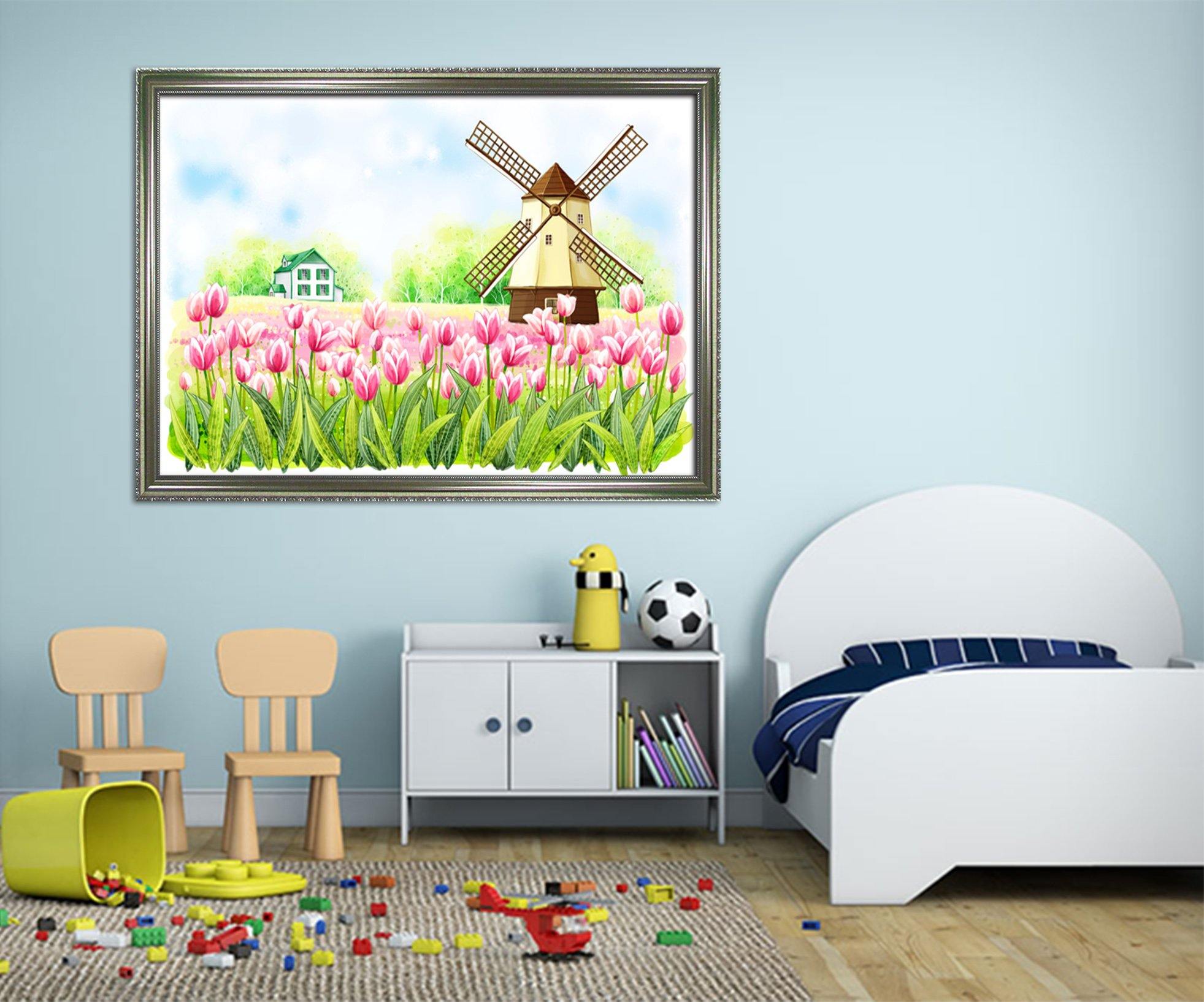3D Windmill House 007 Fake Framed Print Painting Wallpaper AJ Creativity Home