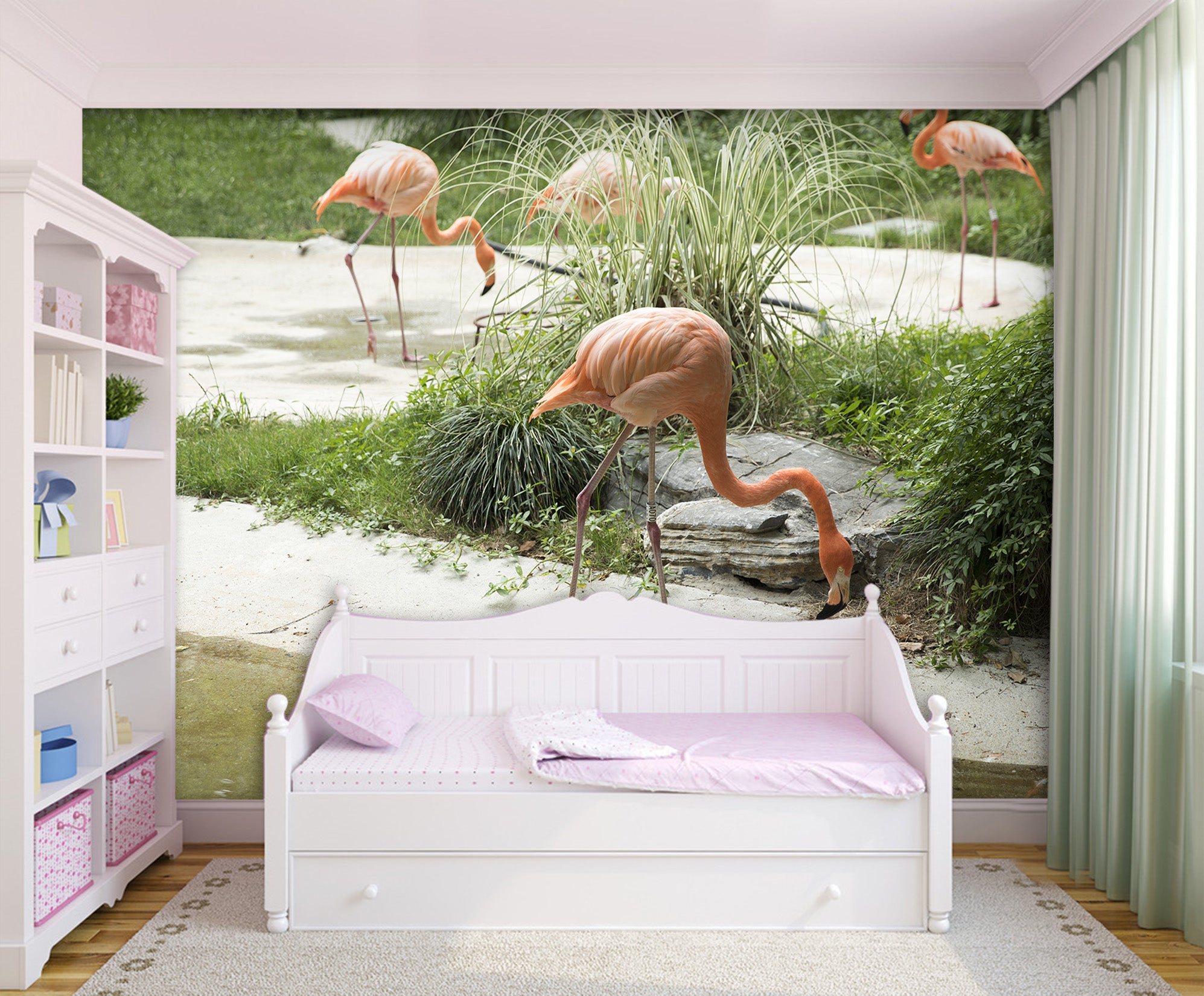 3D Pink Flamingo 037 Wall Murals Wallpaper AJ Wallpaper 2