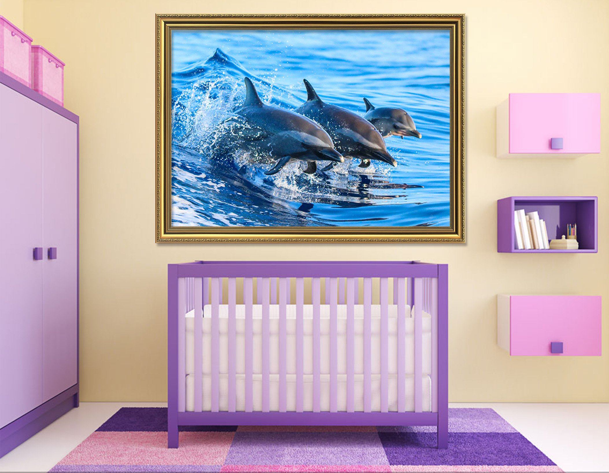 3D Lively Dolphins 194 Fake Framed Print Painting Wallpaper AJ Creativity Home