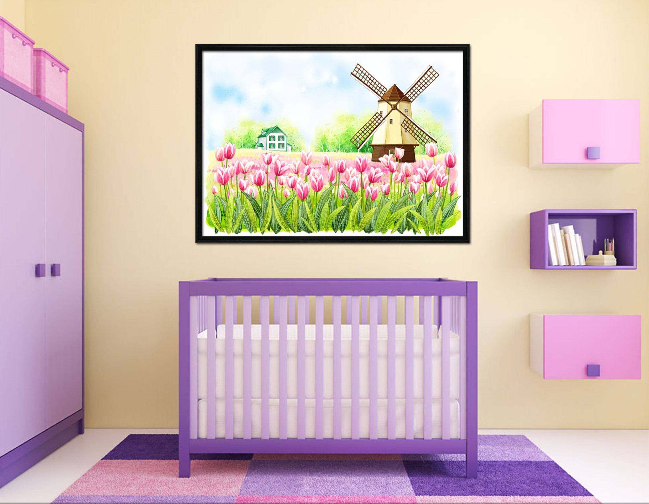 3D Windmill House 007 Fake Framed Print Painting Wallpaper AJ Creativity Home