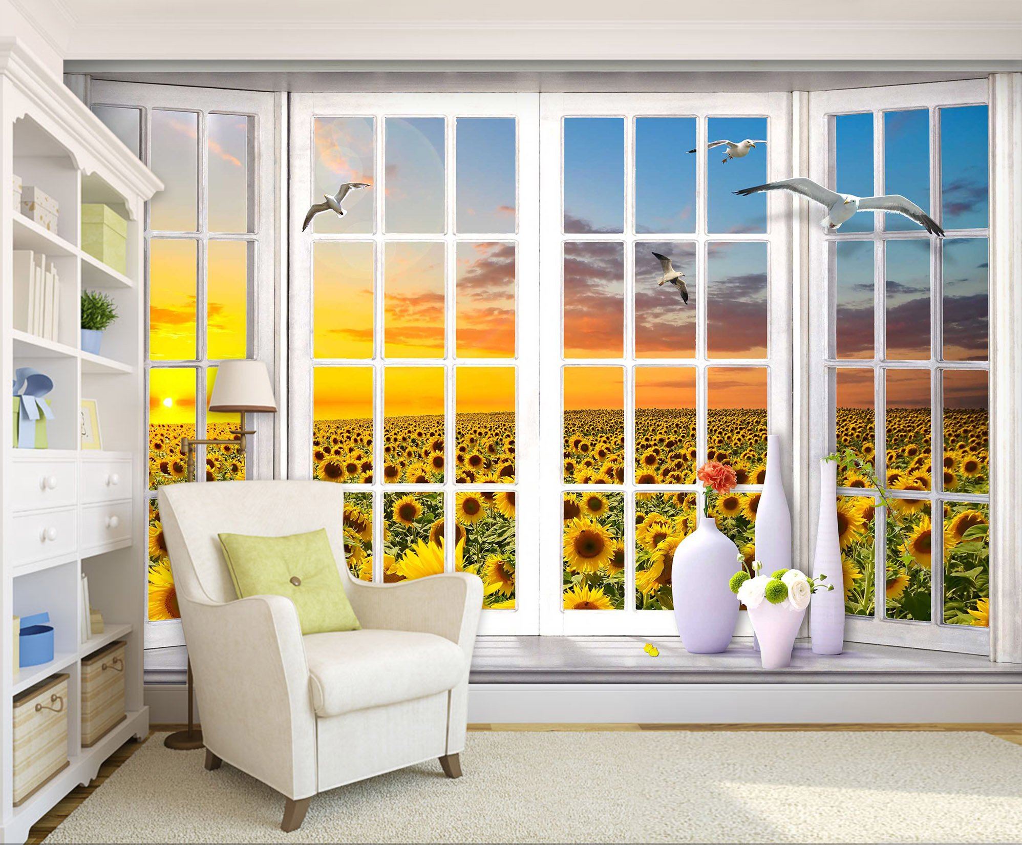 3D Window Sunflower 728 Wallpaper AJ Wallpaper