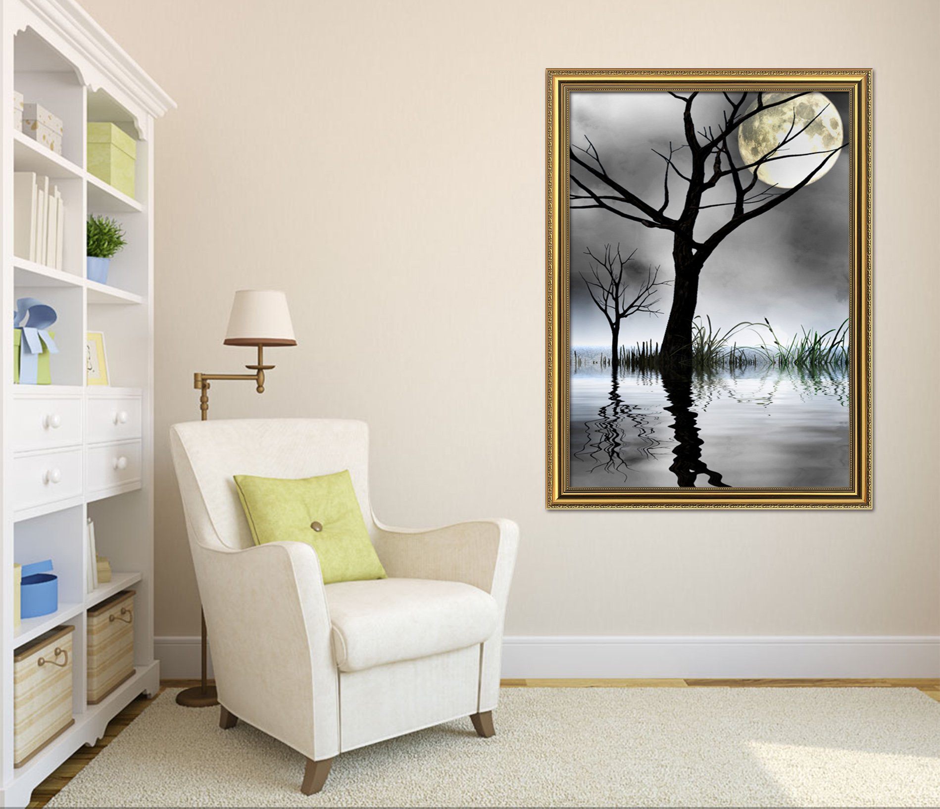 3D Moon Shadow 110 Fake Framed Print Painting Wallpaper AJ Creativity Home