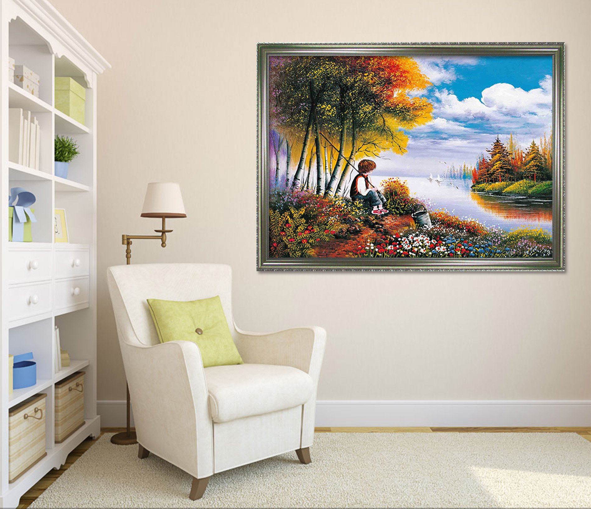 3D Boy Fishingr 022 Fake Framed Print Painting Wallpaper AJ Creativity Home