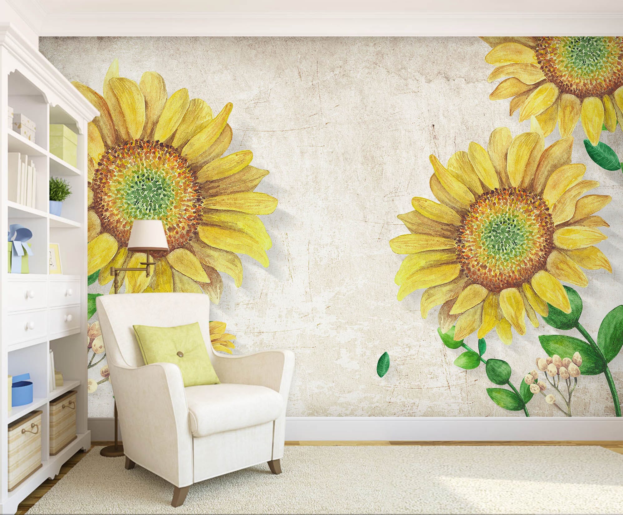 3D Sunflower Painting 1398 Wall Murals Wallpaper AJ Wallpaper 2
