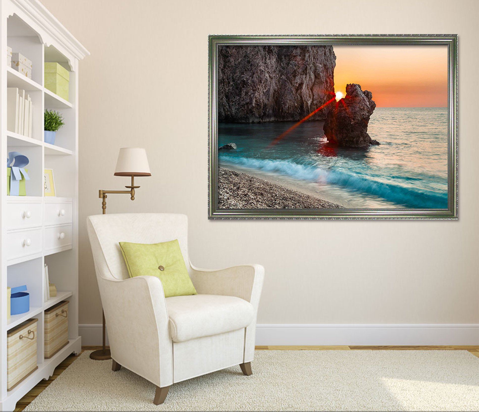 3D Evening Sea 130 Fake Framed Print Painting Wallpaper AJ Creativity Home
