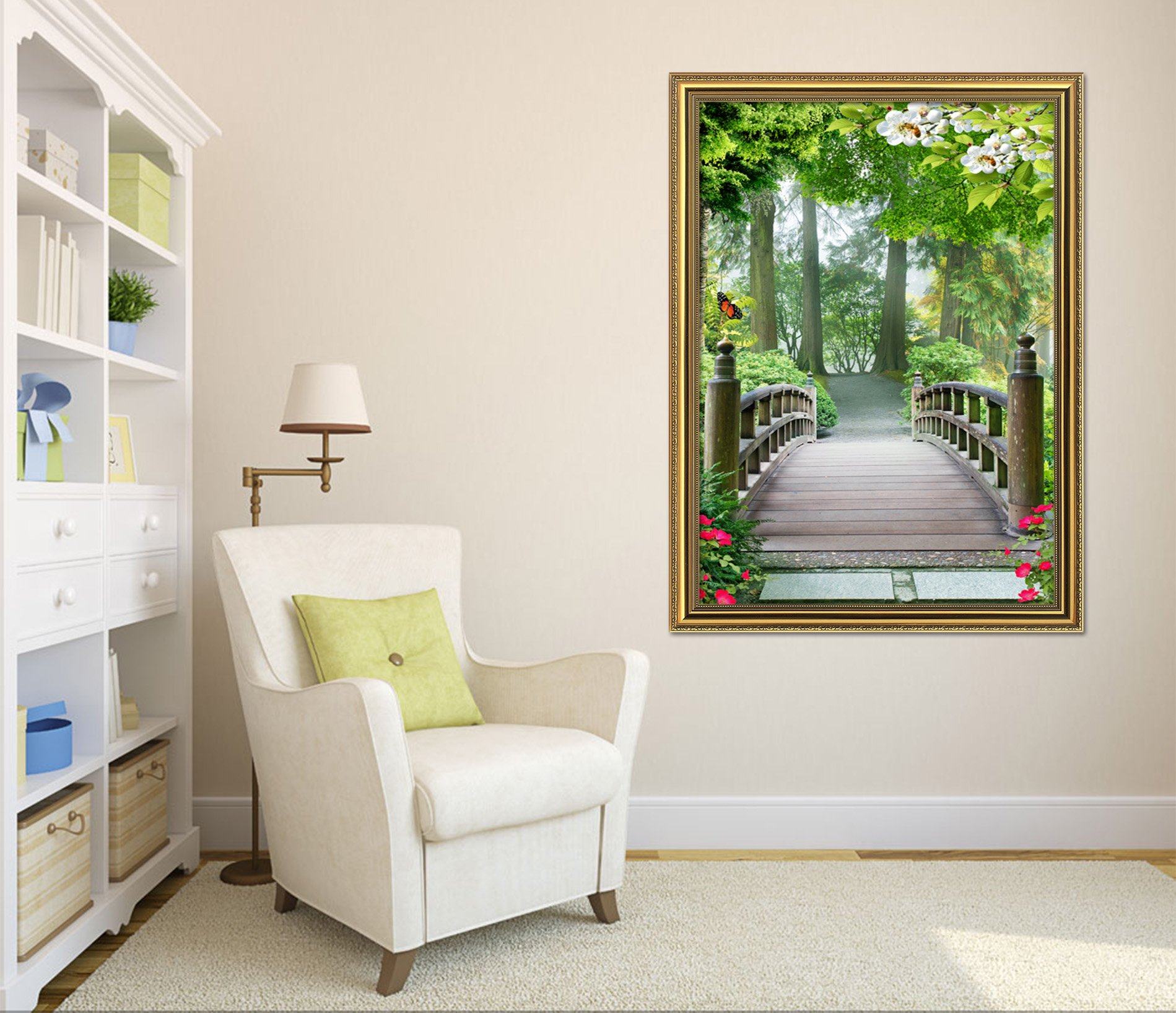 3D Forest Bridge 103 Fake Framed Print Painting Wallpaper AJ Creativity Home