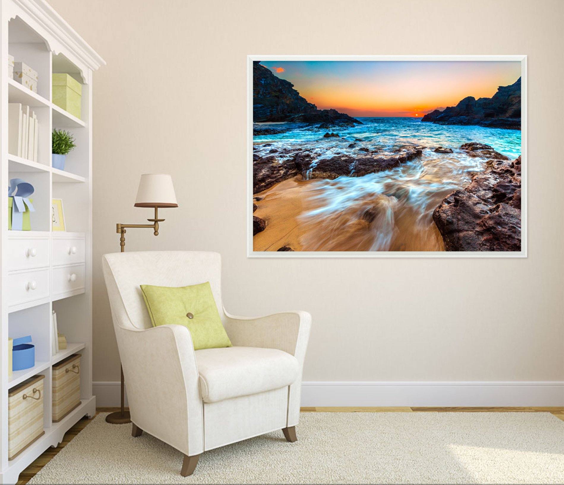 3D Sunset Sea 156 Fake Framed Print Painting Wallpaper AJ Creativity Home
